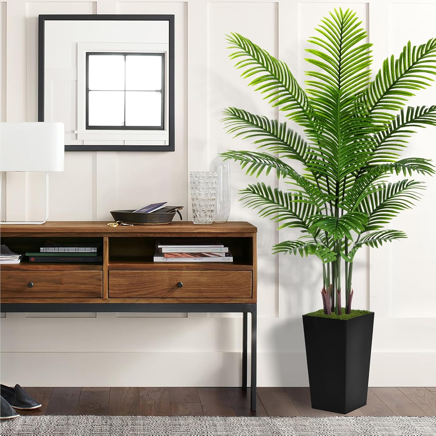 Artificial Palm Tree 6FT - Fake Tropical Areca Plant in Black Planter