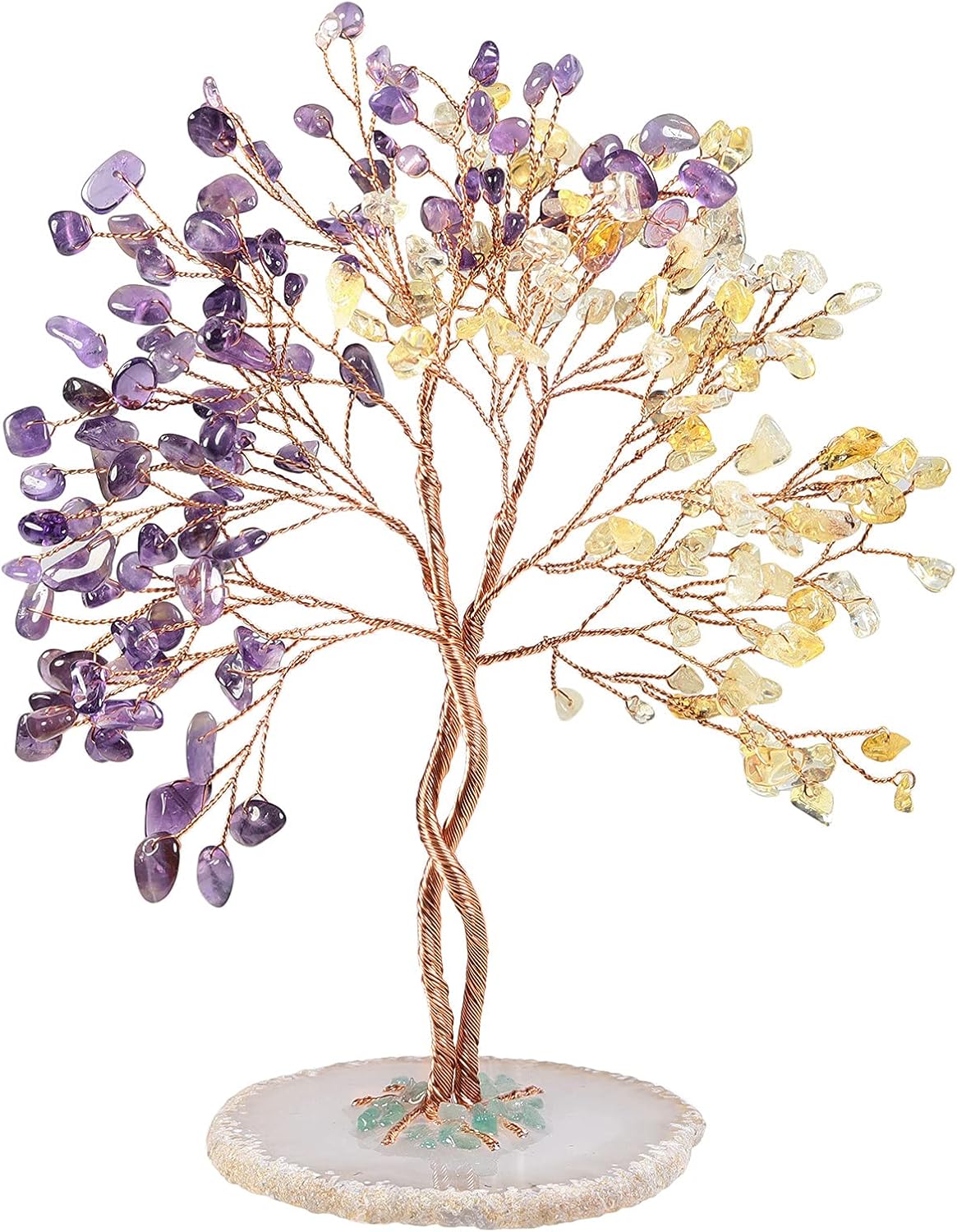 Handmade Citrine Amethyst Crystal Tree with Agate Base for Wealth and Luck