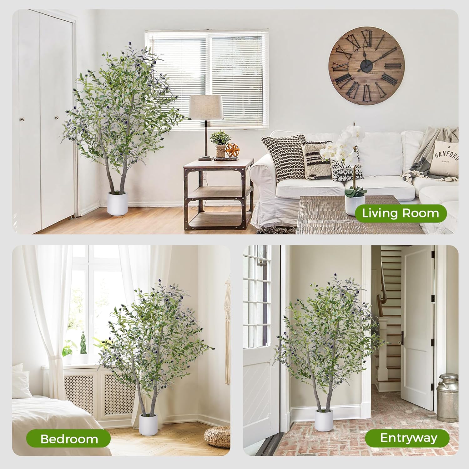 5FT Artificial Olive Tree with White Planter and Realistic Fruits