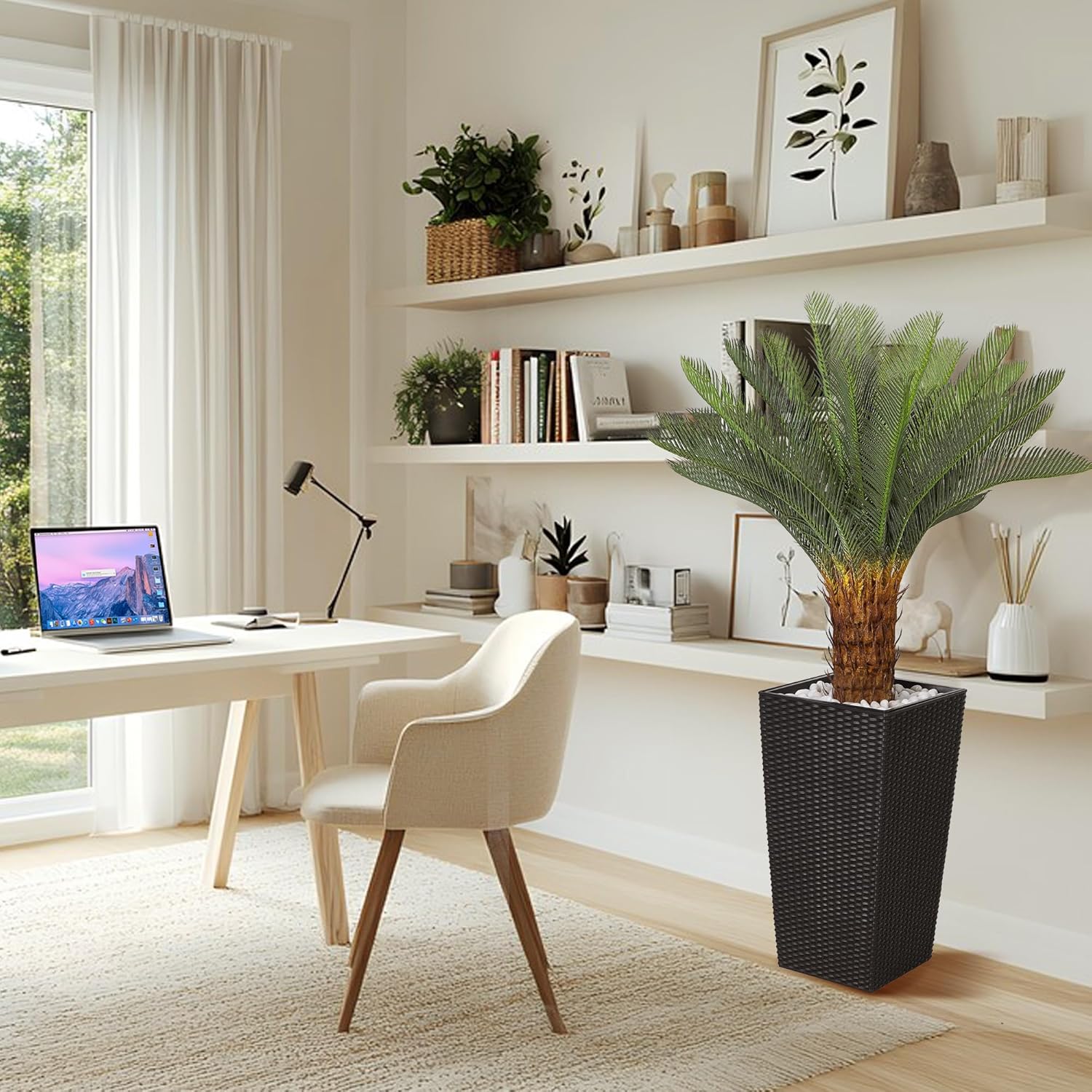 Jocoevol 4FT Artificial Cycas Tree with Planter and Decorative Rocks