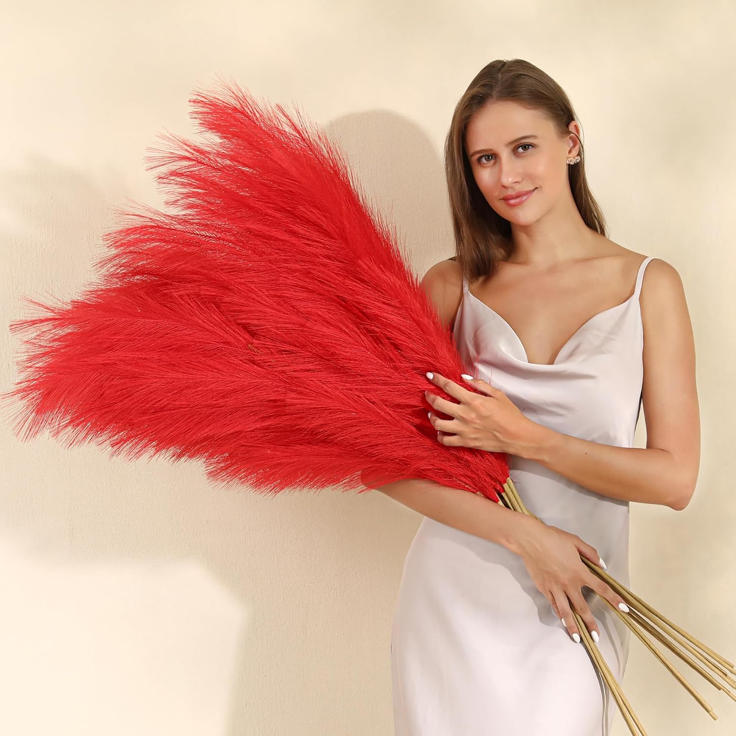 Red Pampas Grass Decor - 45 Inch Set of 8
