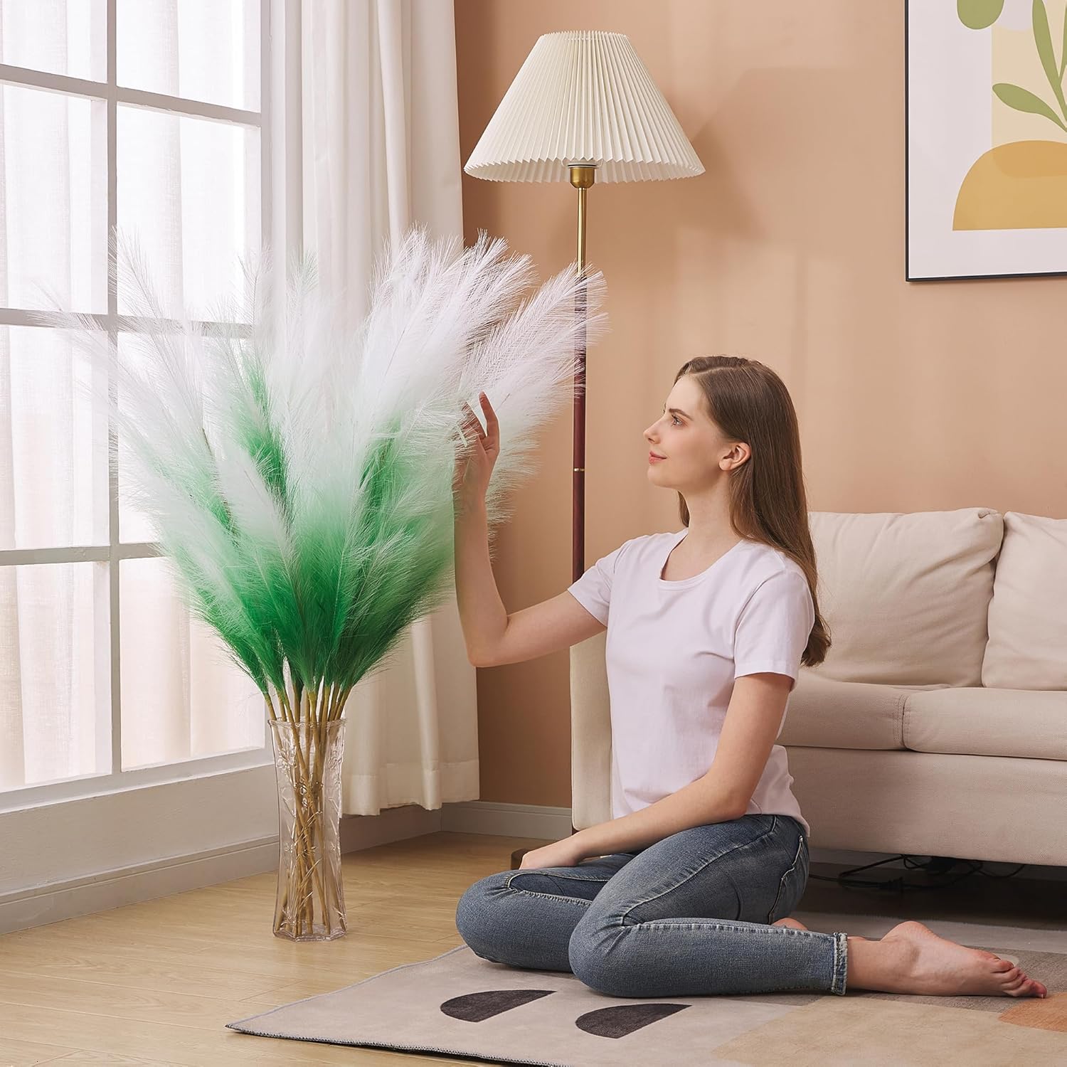 7 Pcs 45 In Faux Pampas Grass Green Gradient