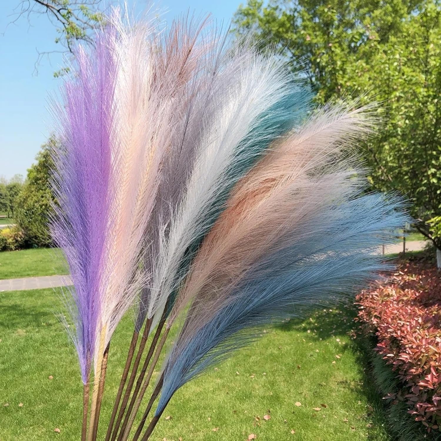 Yanchipanghe 3Pcs Artificial Pampas Grass Bouquet Gray