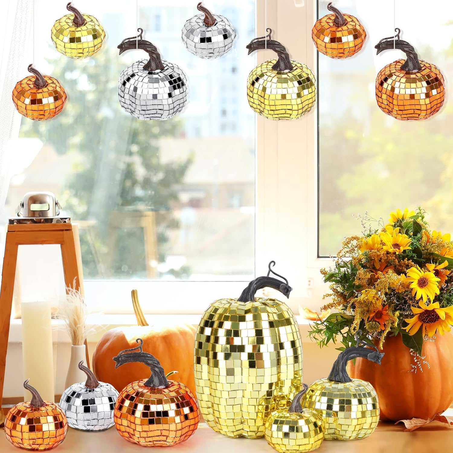 12 Pcs Artificial Disco Glitter Pumpkins Decor