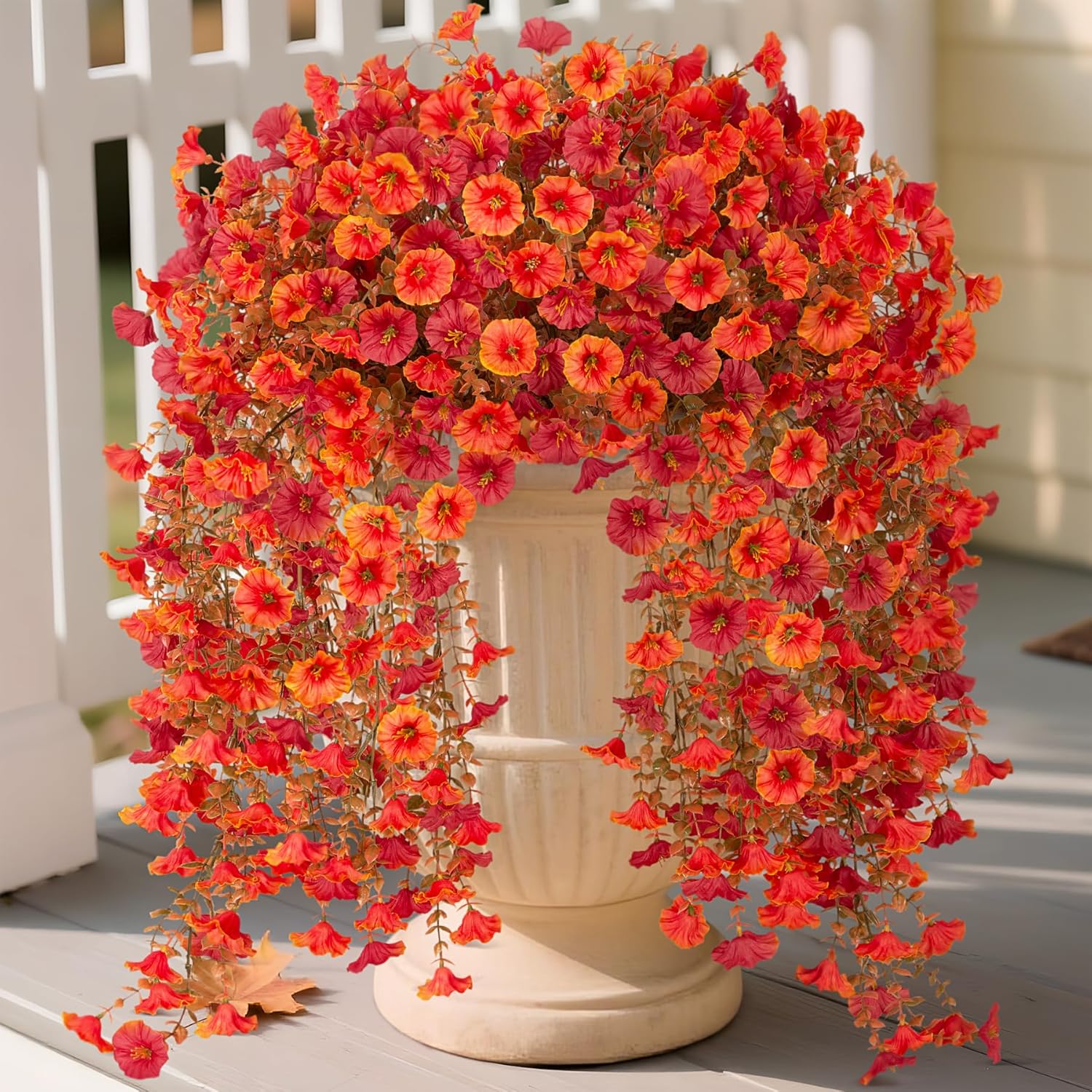 Artificial Fall Hanging Flowers 2pcs Orange Red
