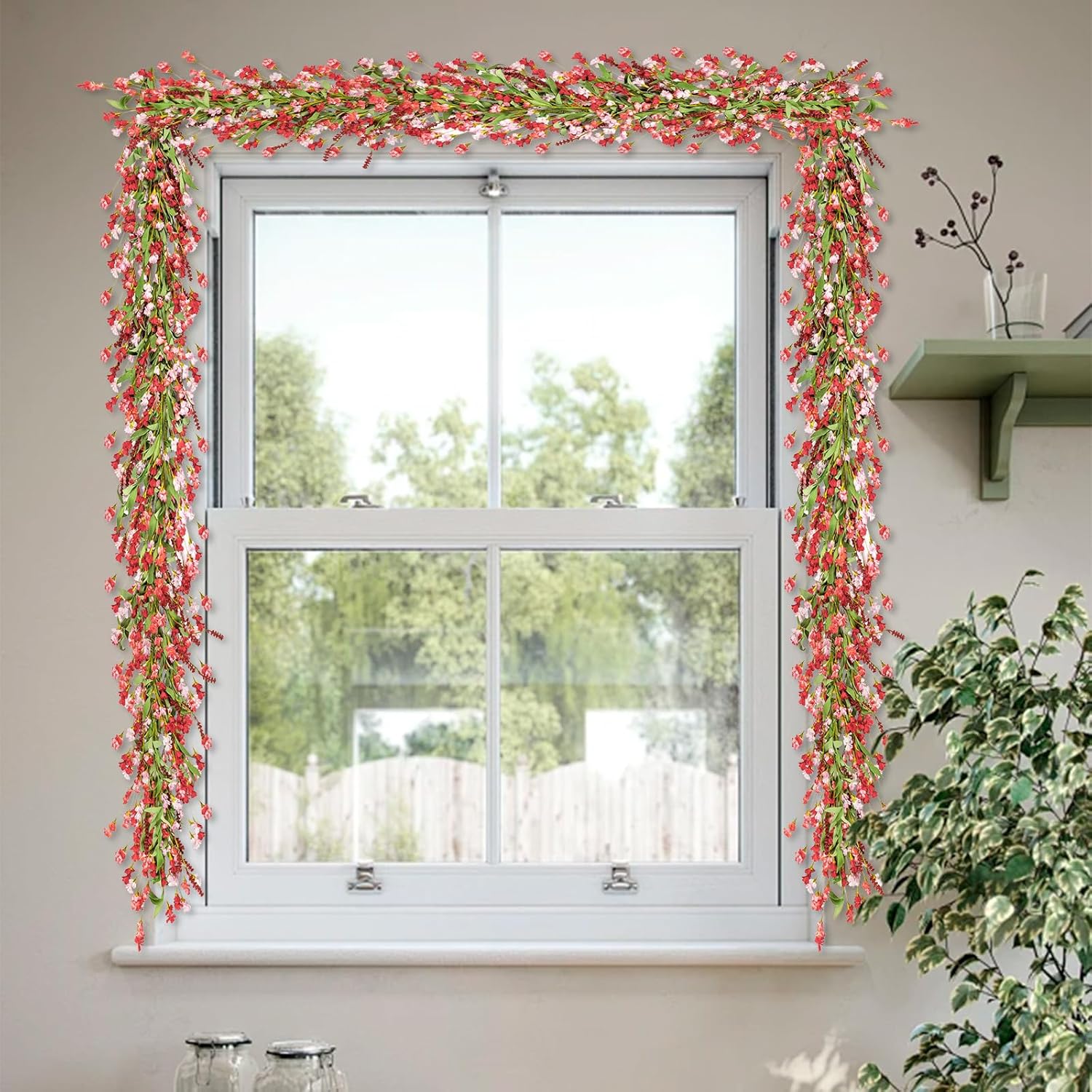 Red and Pink Spring Flower Garland Decor