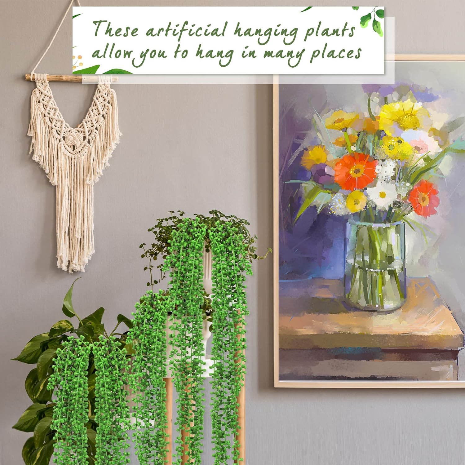 16 Pcs Artificial Succulents Hanging Plants Wall Greenery Decor