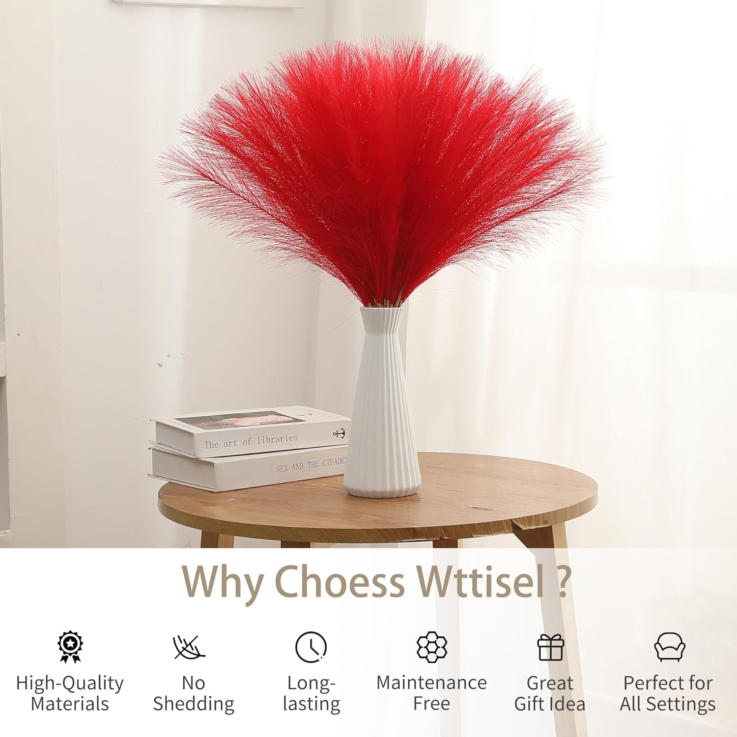 30pcs 22 Red Faux Pampas Grass Decor