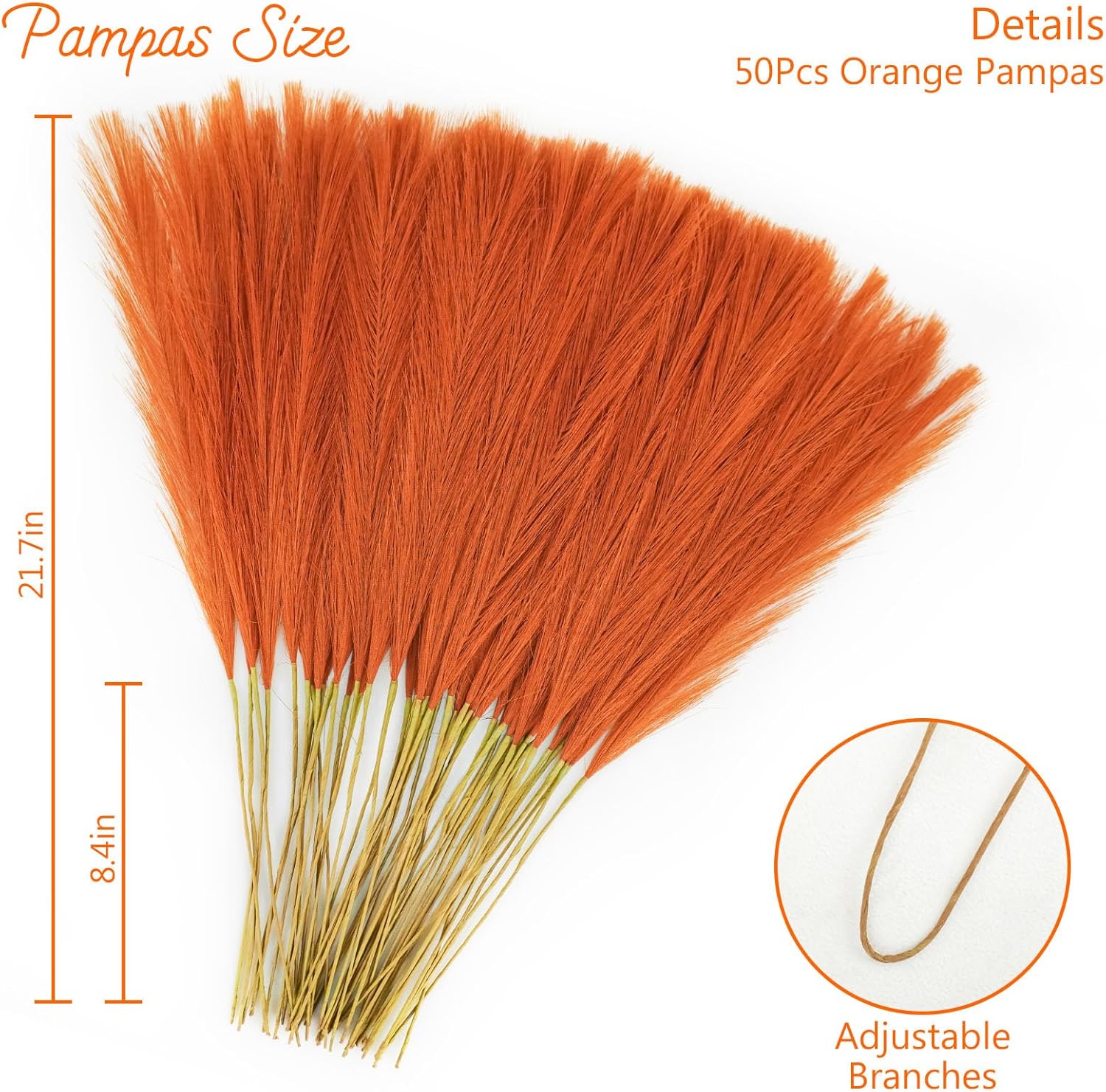 50pcs Burnt Orange Artificial Pampas Grass Decor