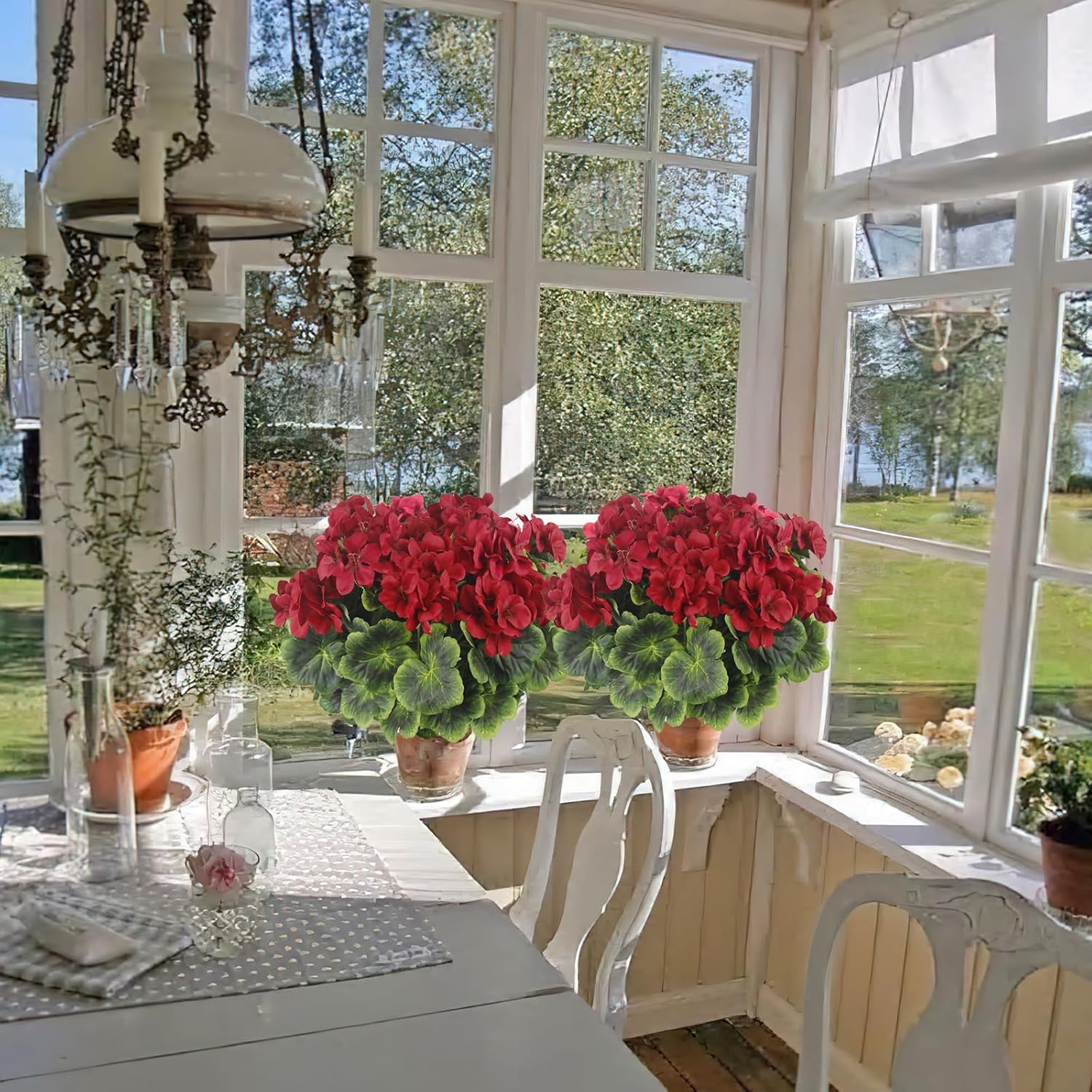 2 Pcs Artificial Geraniums for Outdoor Decor