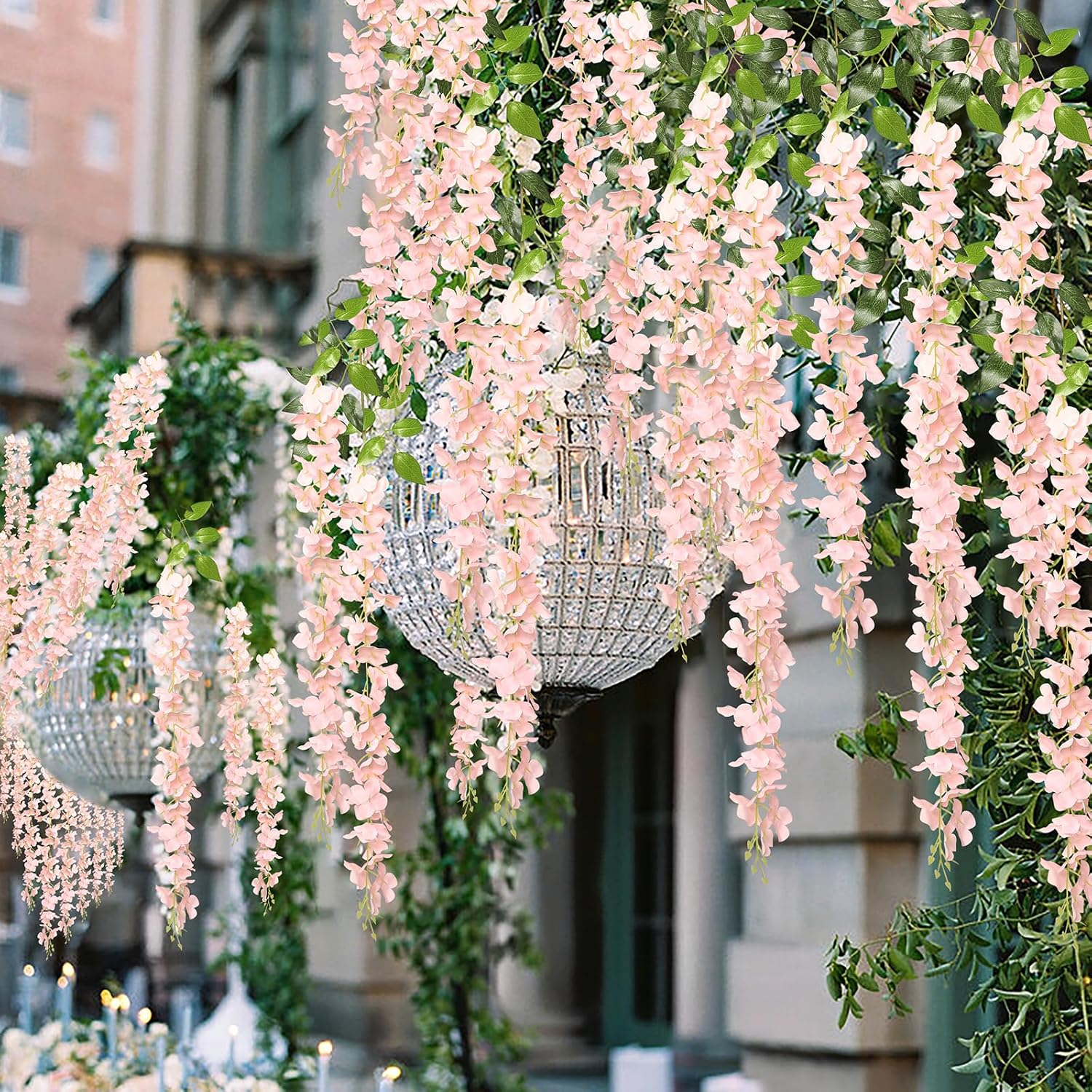 Pauwer Wisteria Hanging Flowers 24 Pack Blush Pink