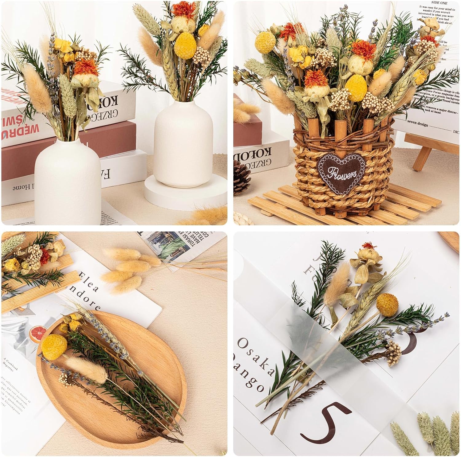 Natural Dried Flower Bouquets for Vase and Decor