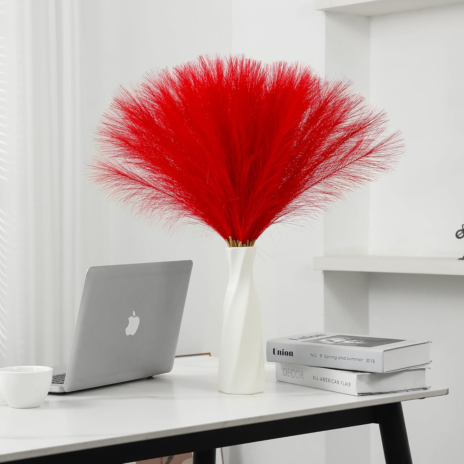 30pcs 22 Red Faux Pampas Grass Decor
