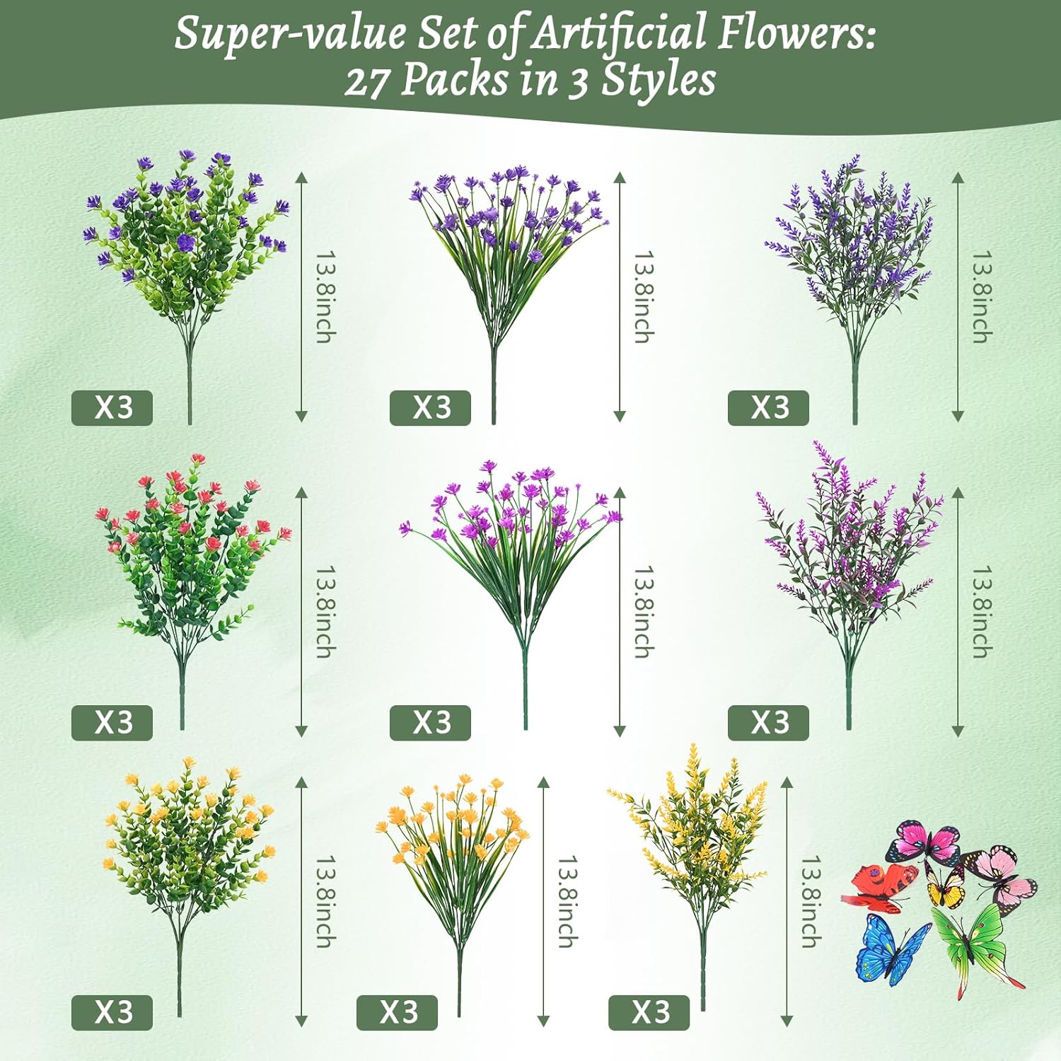 Yastouay 27 Bundle Artificial Flowers for Outdoor Decoration