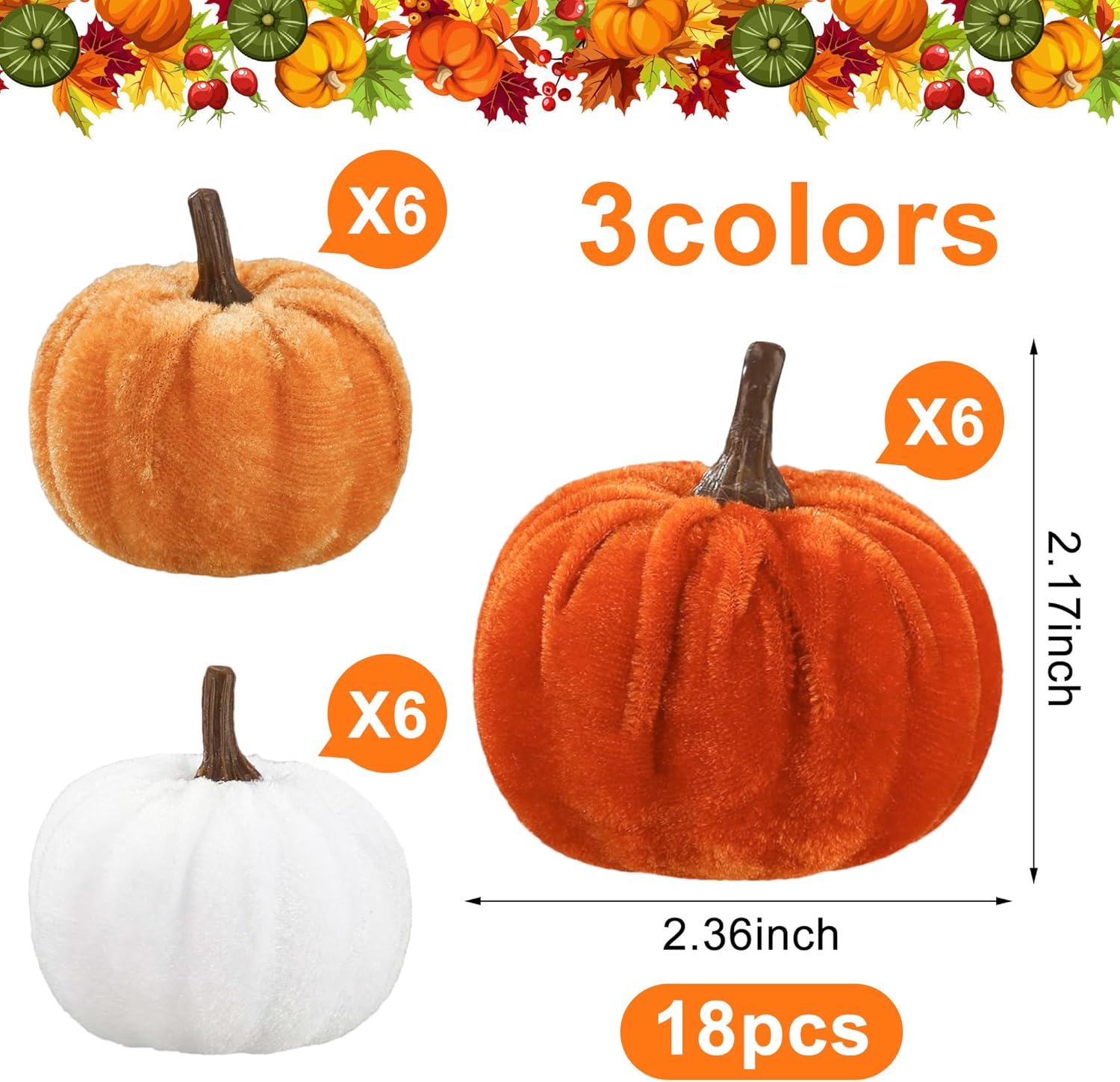 18 Pcs Fall Velvet Pumpkin Decorations