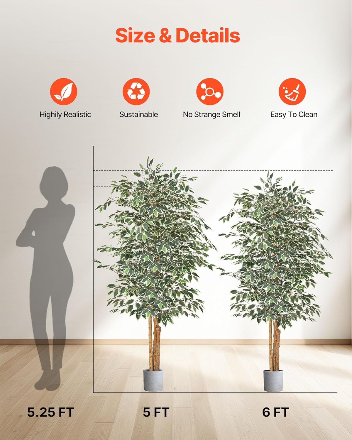 VEVOR 6FT Artificial Ficus Tree with Black Pot