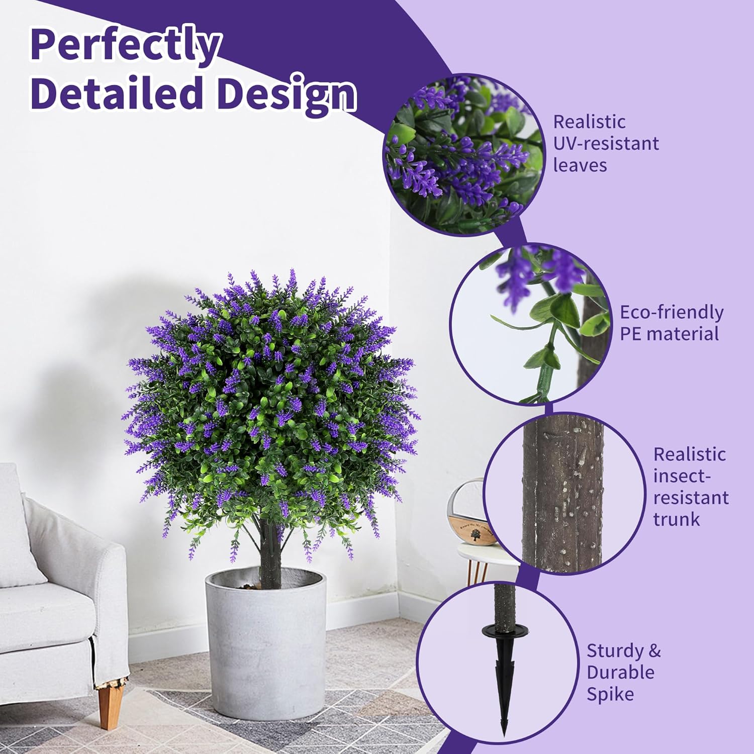 272 Inch Artificial Lavender Topiary Set of 2 with Spike