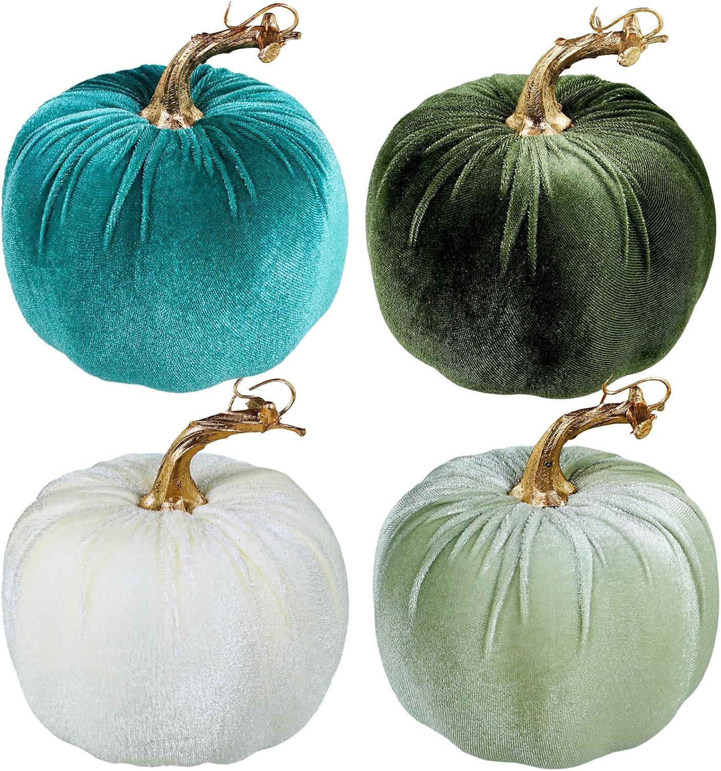 Winlyn 4 Pcs Assorted Velvet Pumpkins Decor