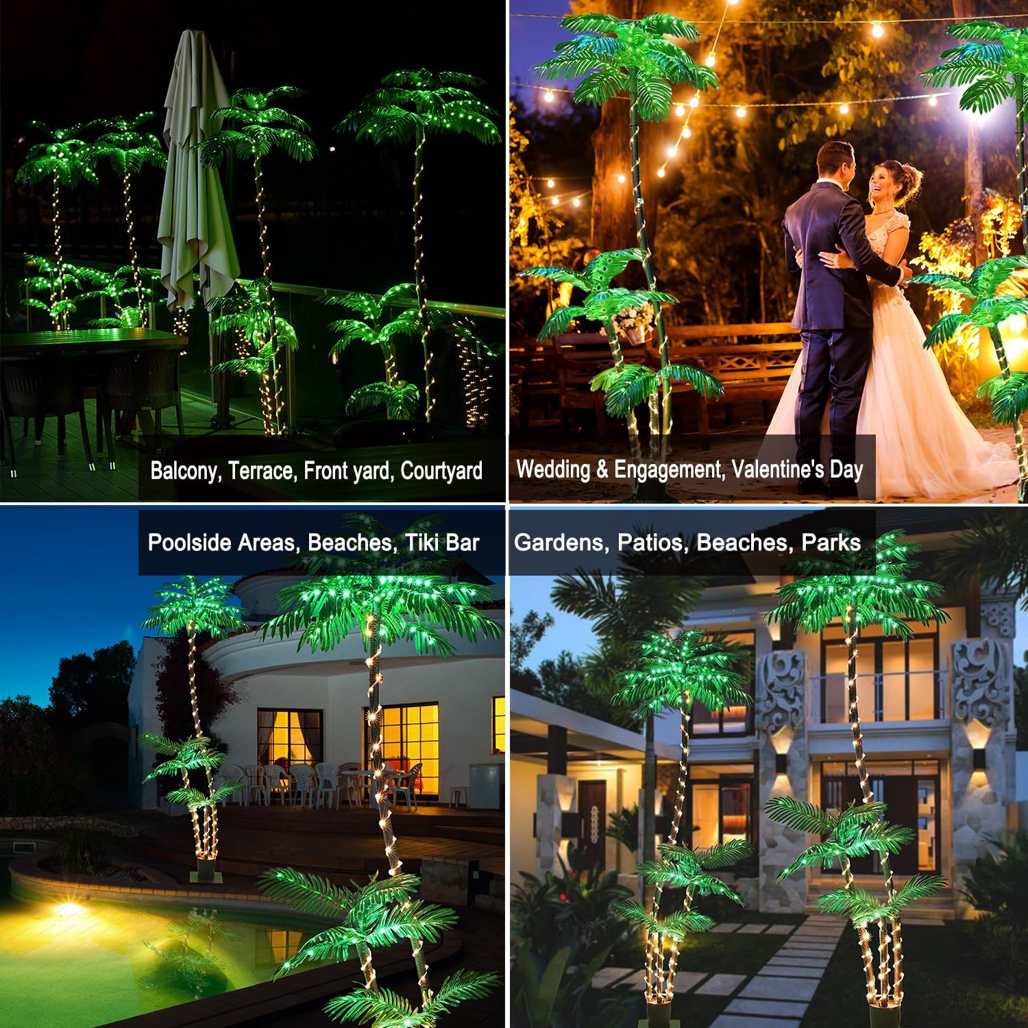 7FT Lighted Artificial Palm Tree with 3 Trunks and 260 LED Lights