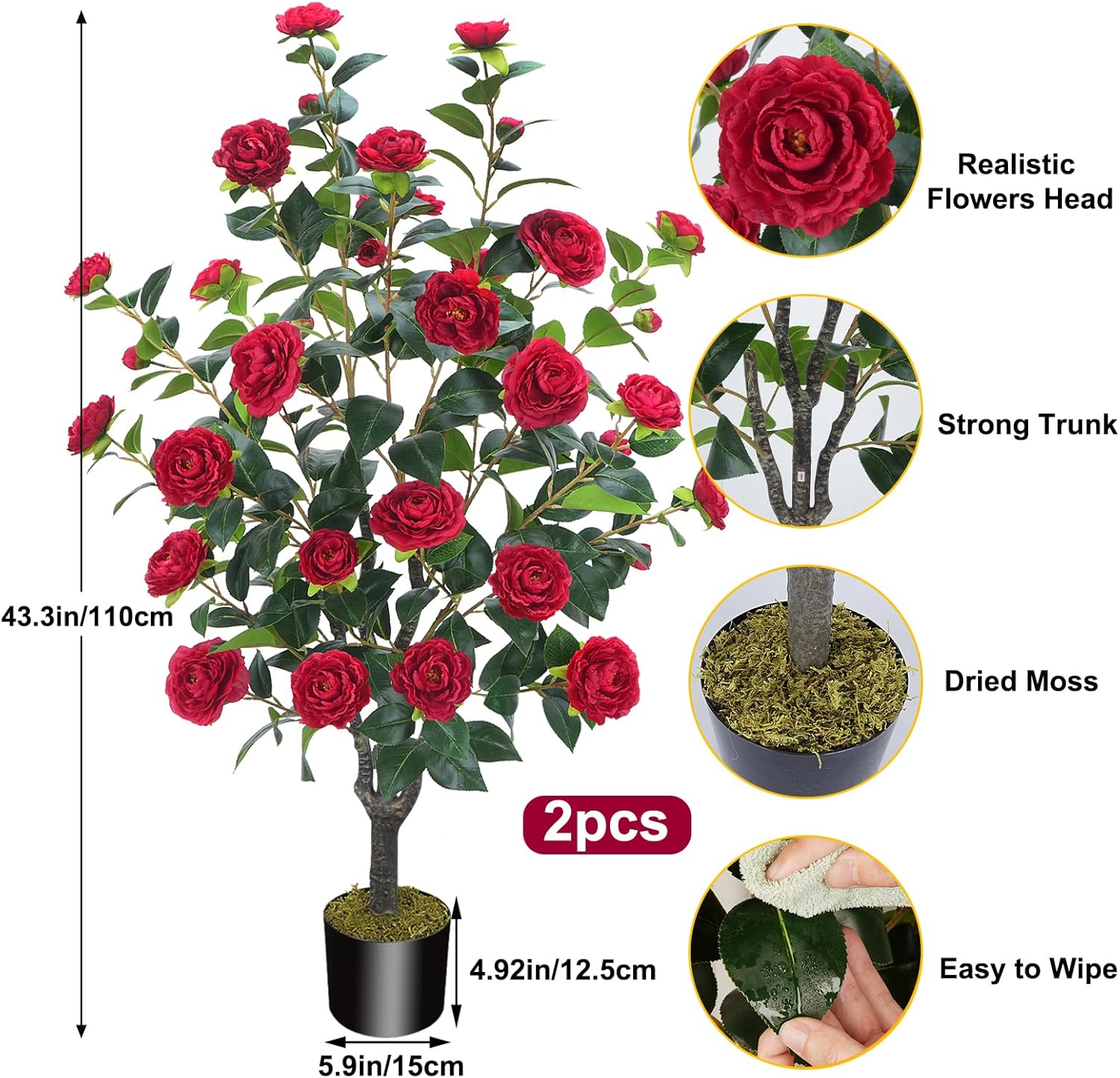 36FT Artificial Camellia Tree with 32 Red Flowers