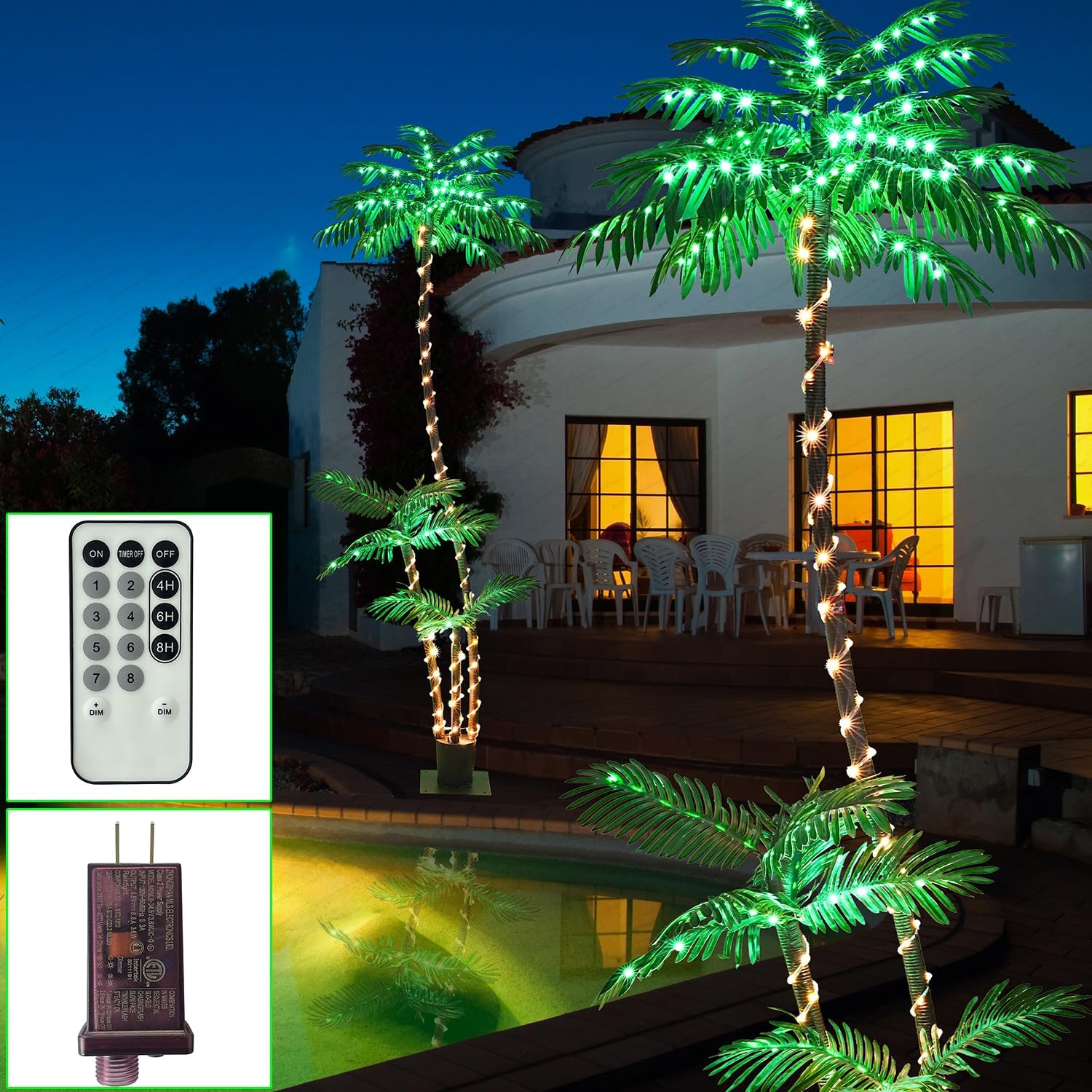 7FT Lighted Artificial Palm Tree with 3 Trunks and 260 LED Lights