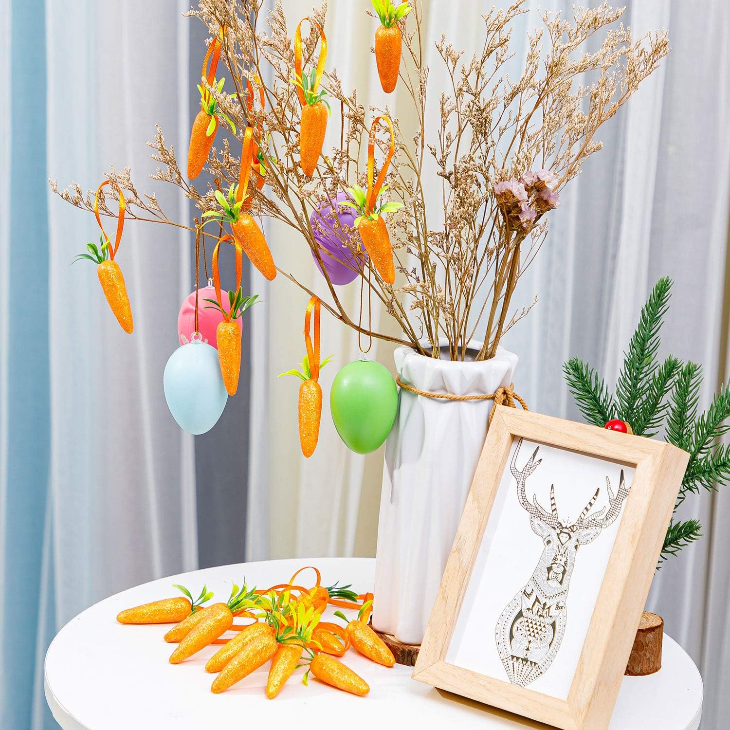 Easter Carrot Hanging Ornaments 12Pcs Glitter Artificial Carrots