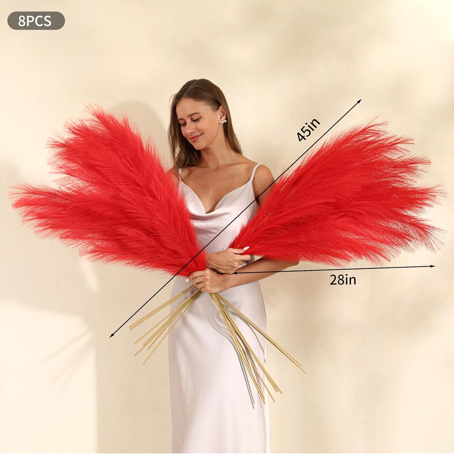 Red Pampas Grass Decor - 45 Inch Set of 8