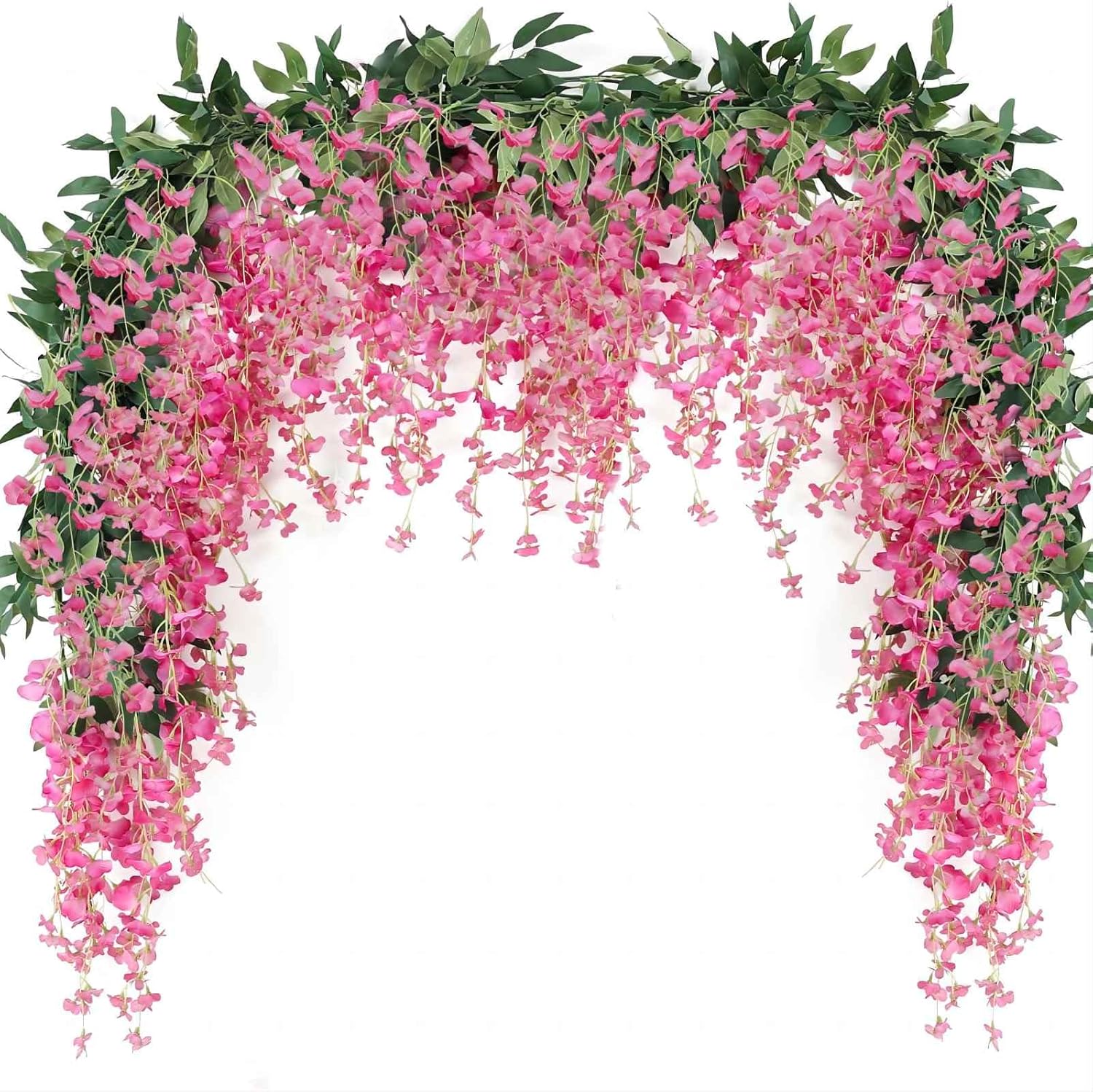 JUSTOYOU 3PCS Fuchsia Artificial Wisteria Garland