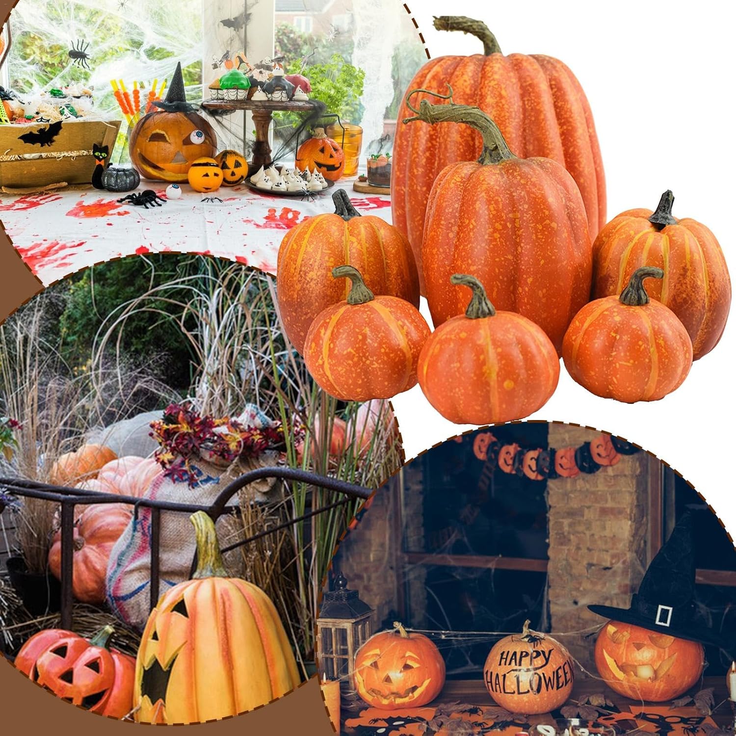 7 Artificial Foam Pumpkins for Halloween Decor