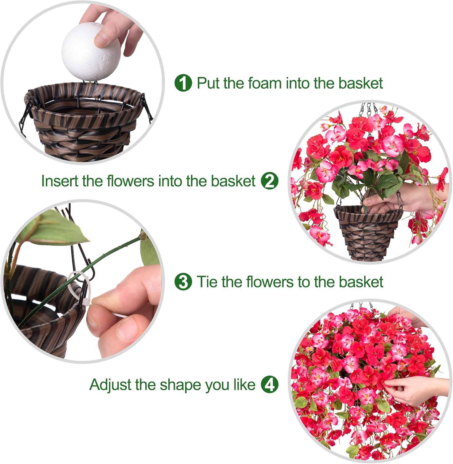 HyeFlora Fake Hanging Hibiscus Flower Basket RedPink