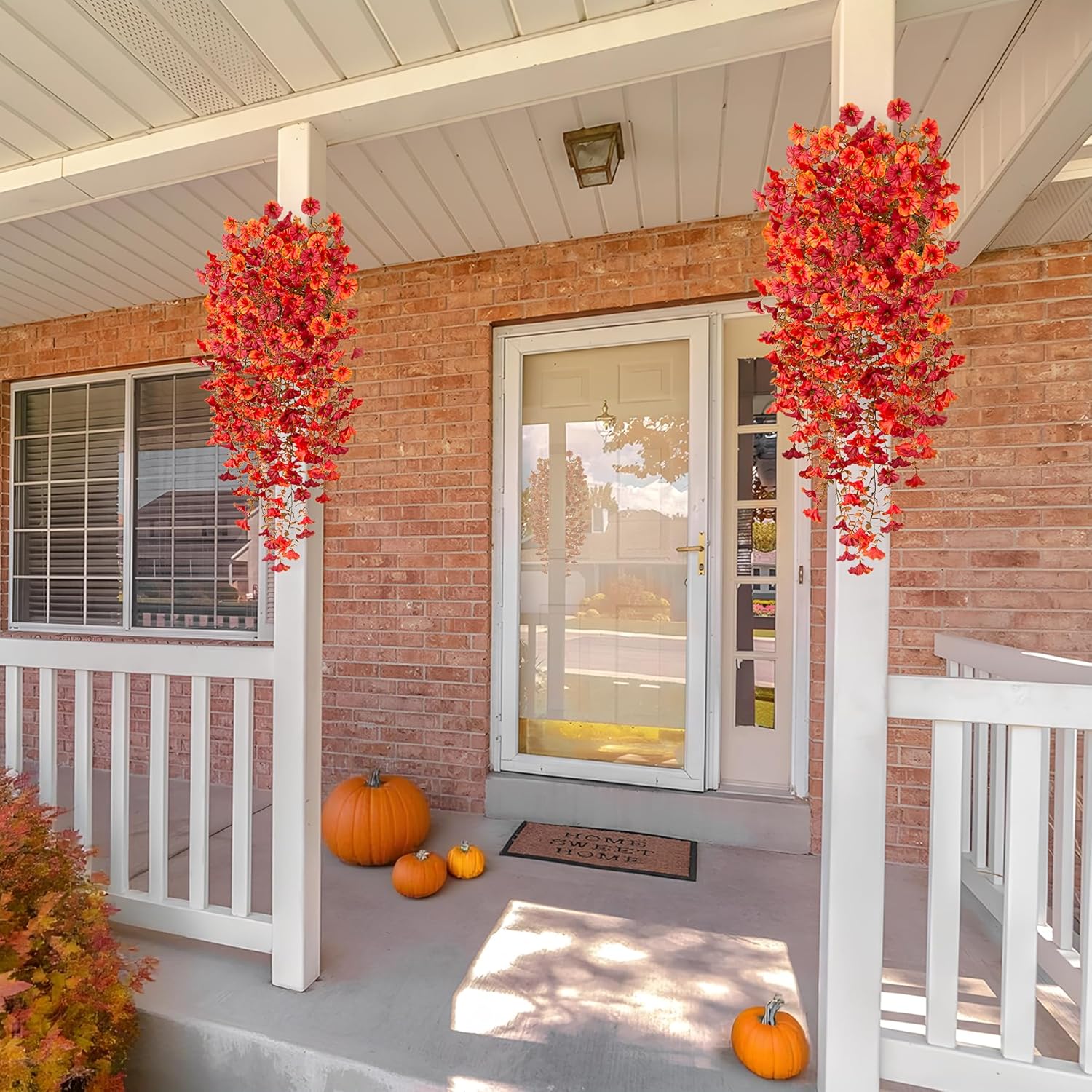 Artificial Fall Hanging Flowers 2pcs Orange Red