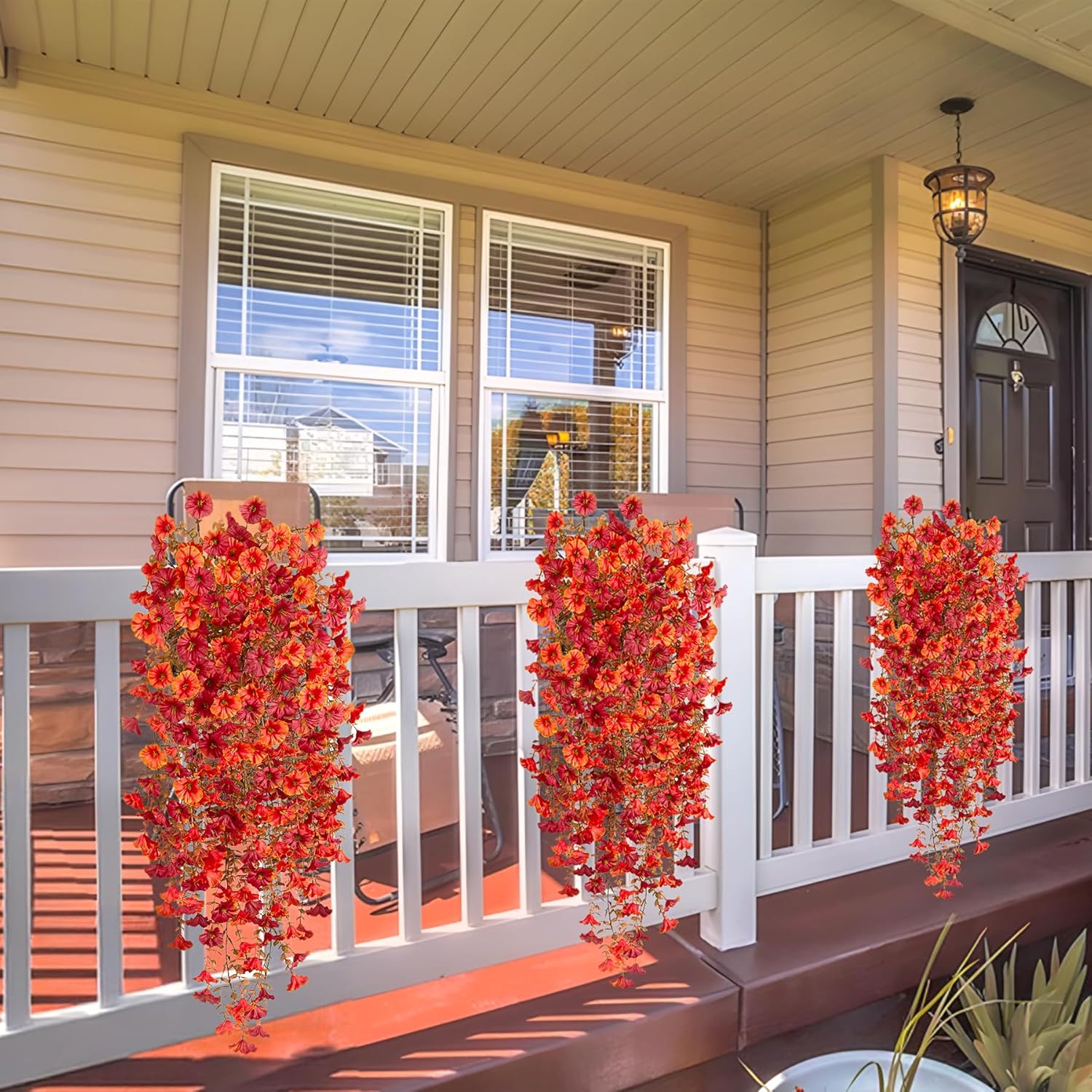 Artificial Fall Hanging Flowers 2pcs Orange Red
