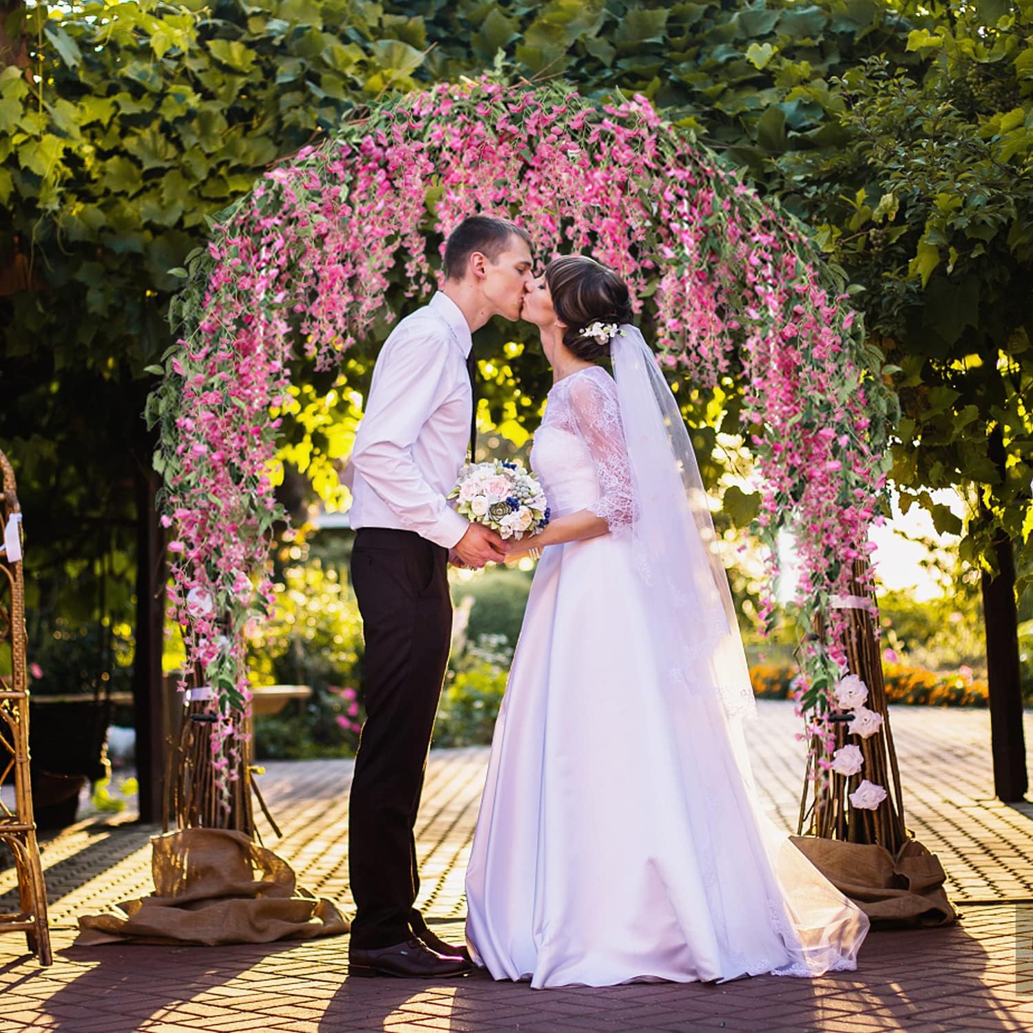 JUSTOYOU 3PCS Fuchsia Artificial Wisteria Garland