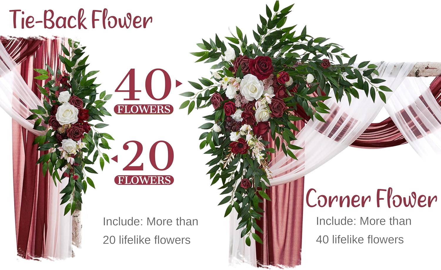 WEDFLOR Wedding Arch Flowers with Drapes Kit - Pack of 4