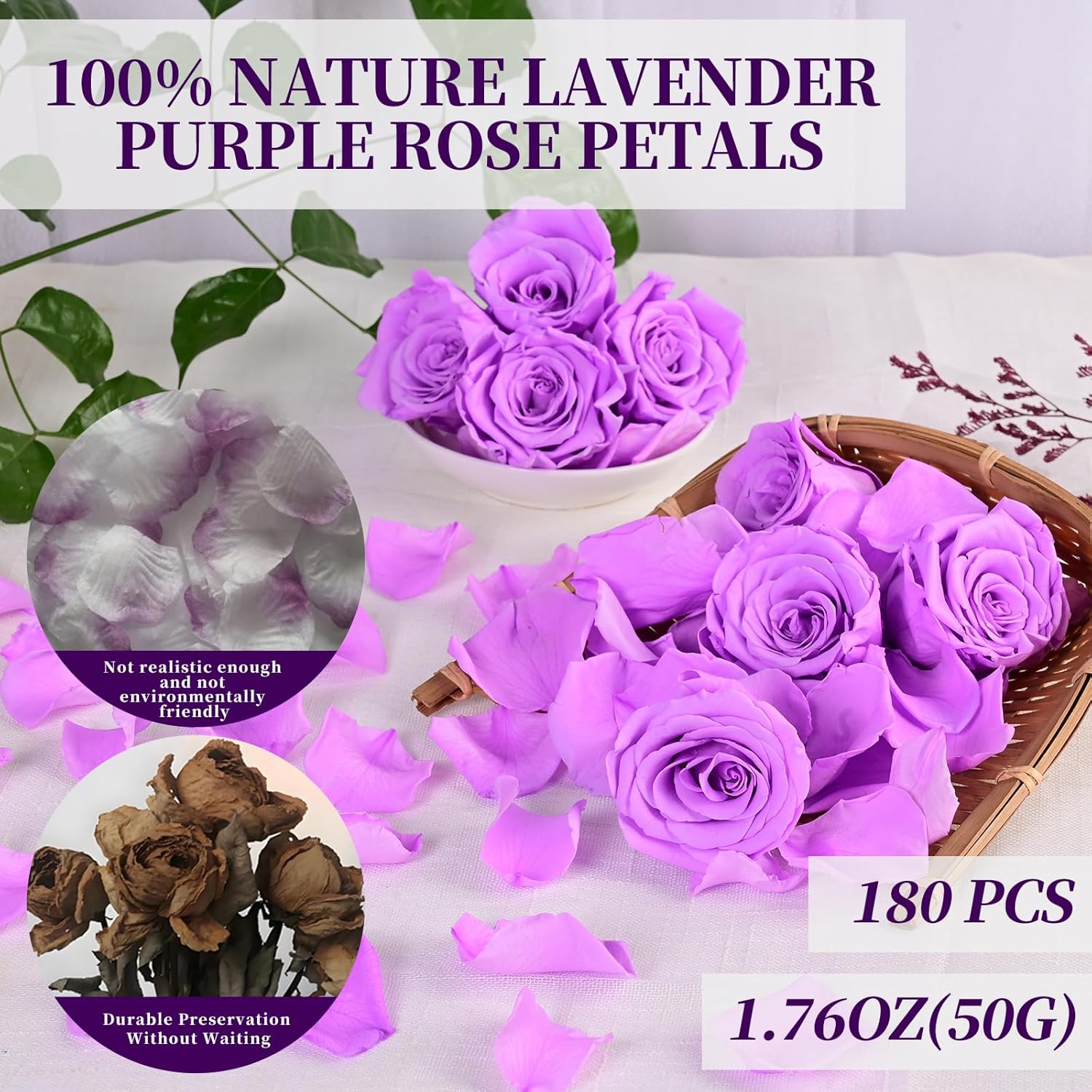 180 PCS Real Purple Rose Petals Wedding Decor