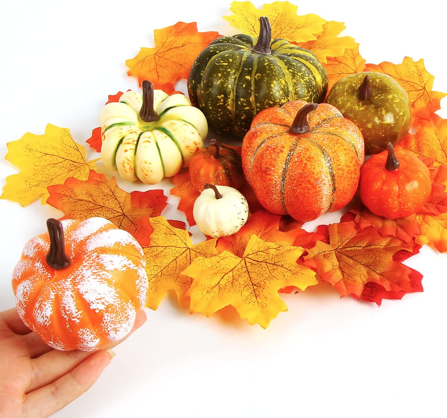 FOIMAS Mini Artificial Pumpkins with Acorns and Maple Leaves