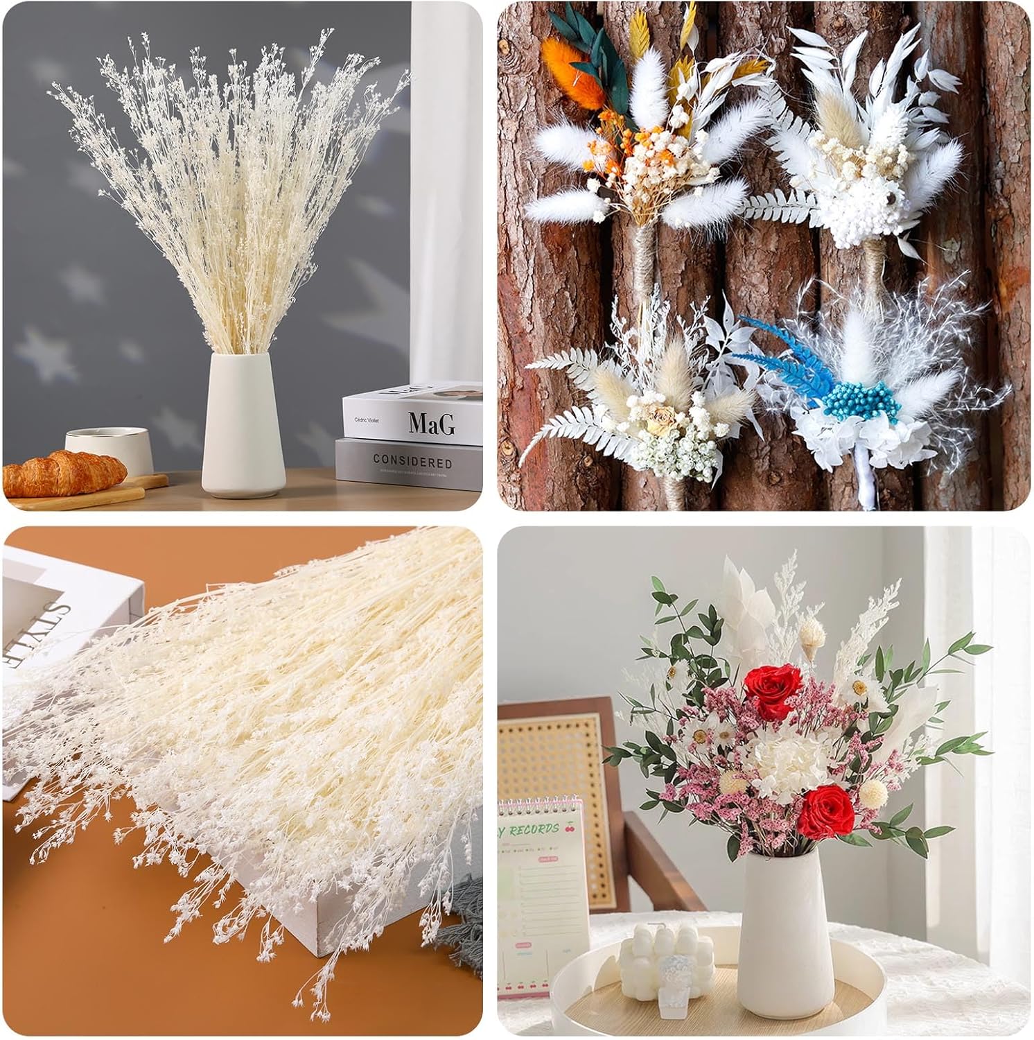 Tavkite Dried White Babys Breath Bouquet 17 Inch
