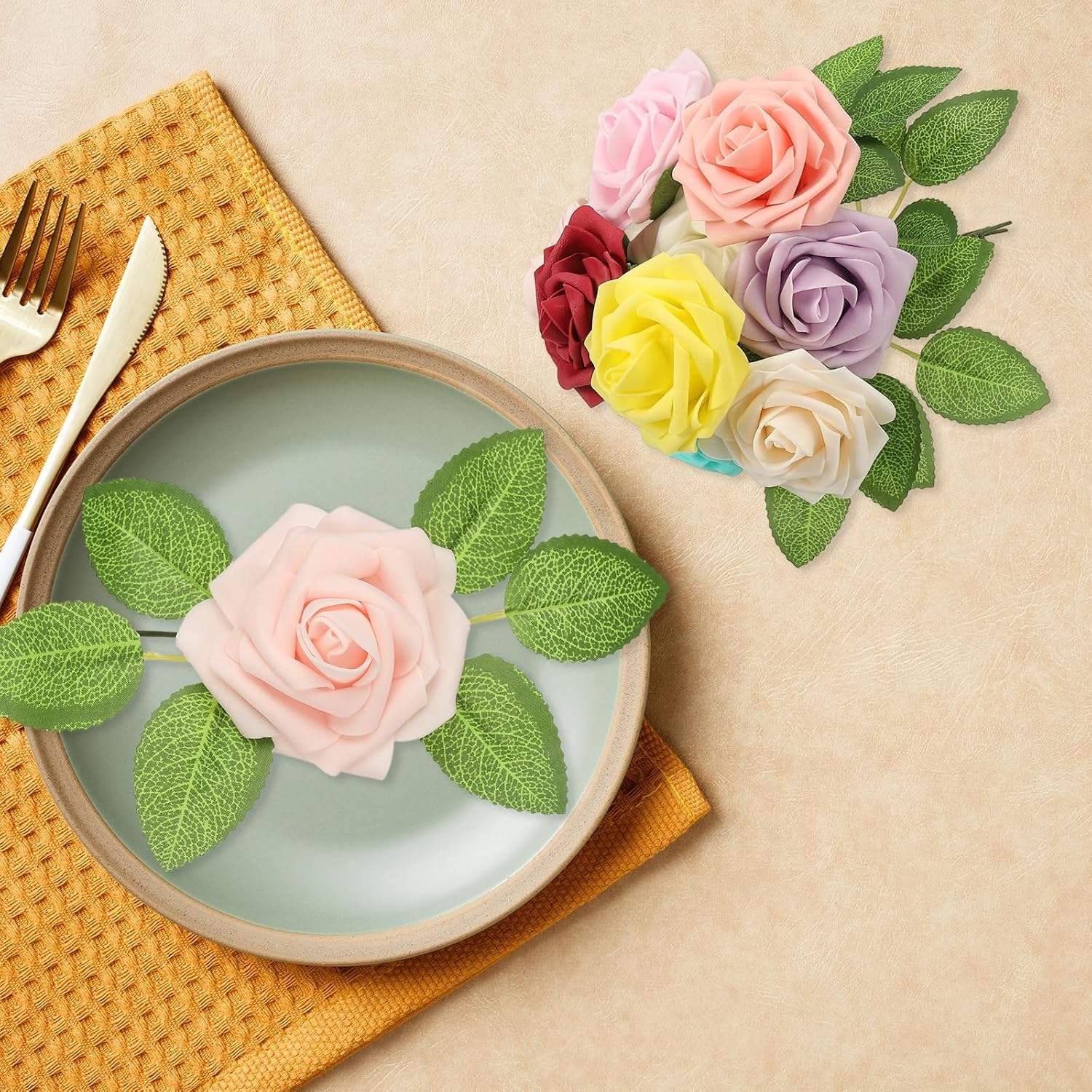 uxcell 50Pcs Fake Roses with Stems Pink 315 Inch