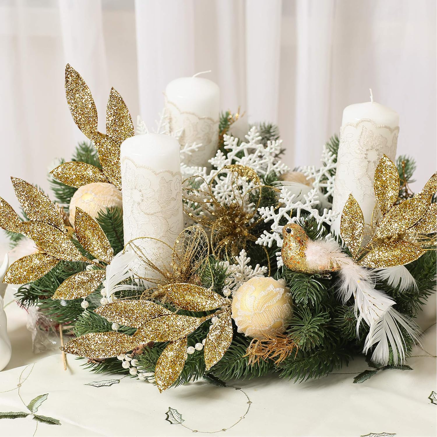 20 Pieces Gold Glitter Artificial Leaf Spray Picks 12 Inch Tall