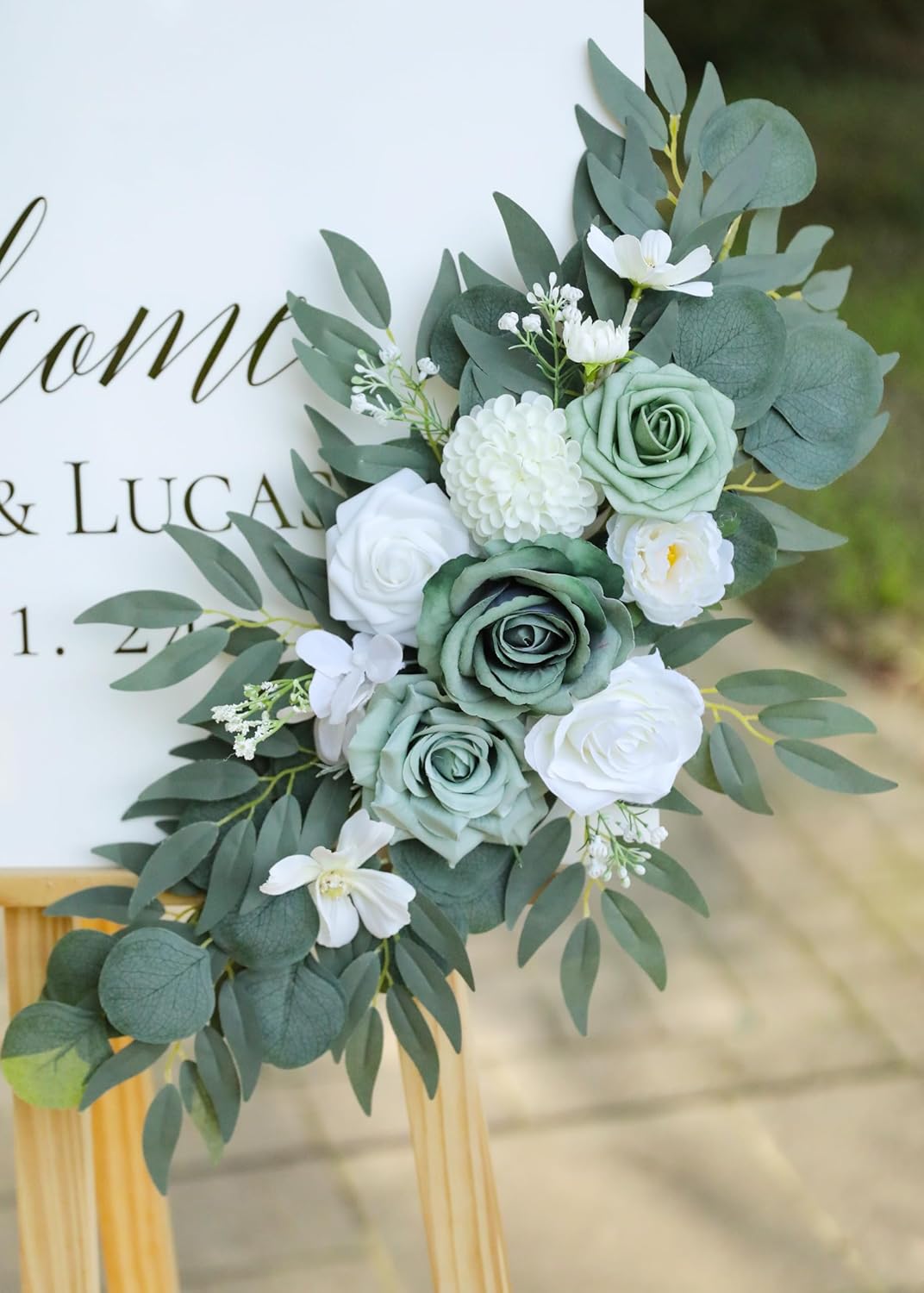Udoula Artificial Sage Green Wedding Arch Flowers Swags Set of 2