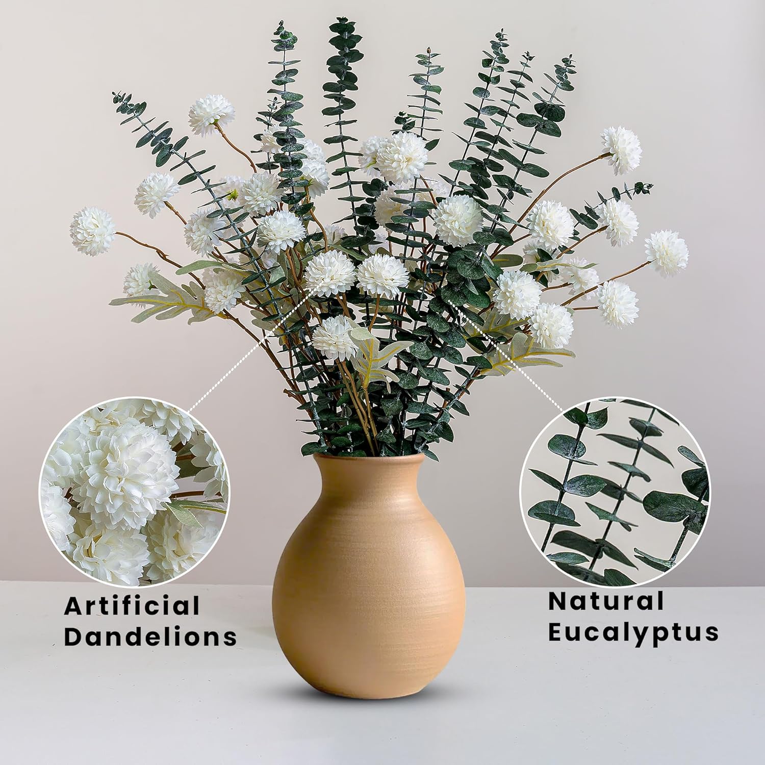 Luxury Faux Flowers in Vase - Realistic Peonies Floral Stems