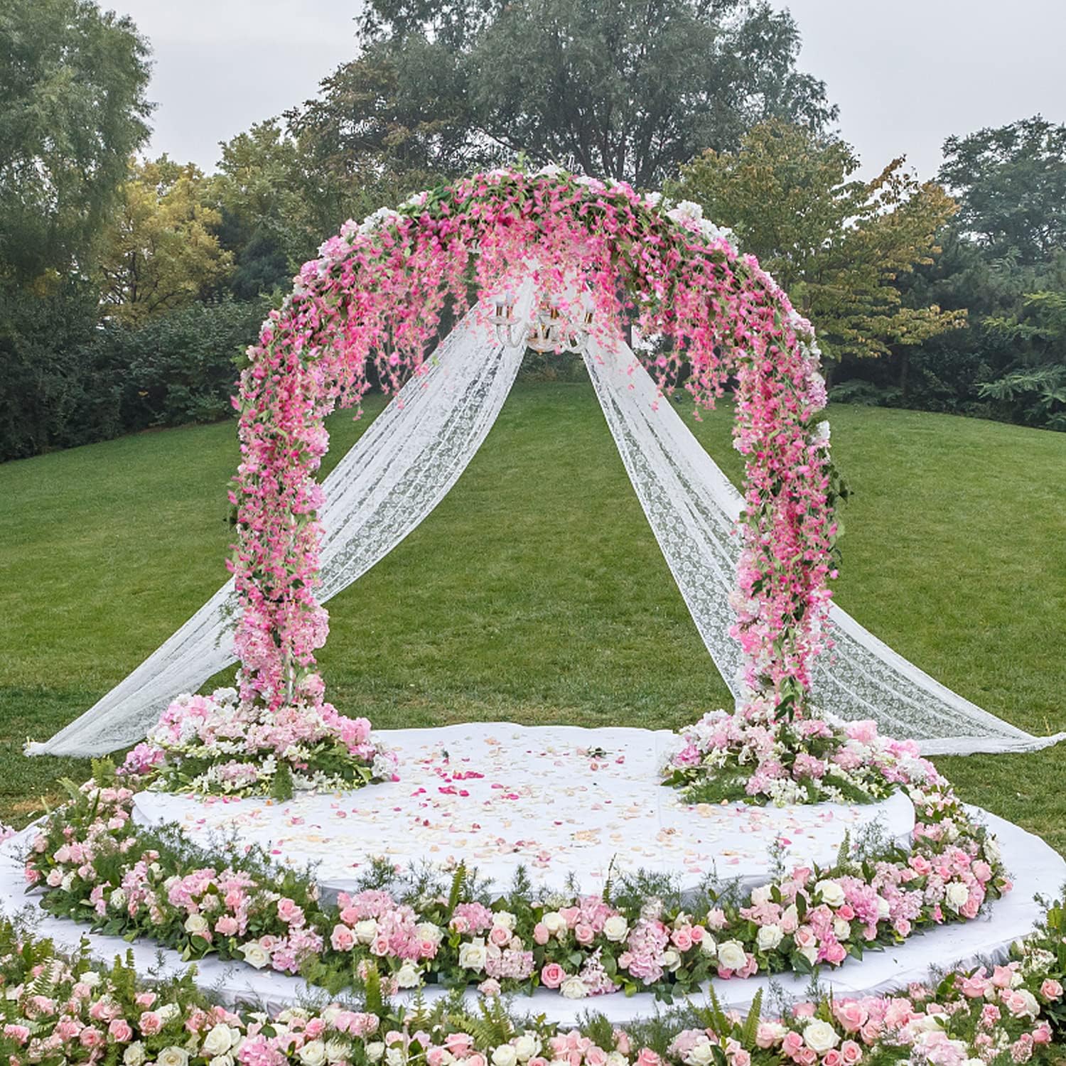 JUSTOYOU 3PCS Fuchsia Artificial Wisteria Garland