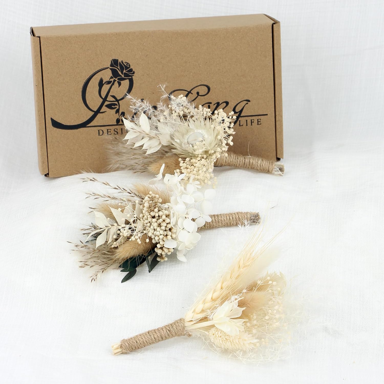 Rinlong Assorted Dried Flower Boutonnieres 6 Pcs