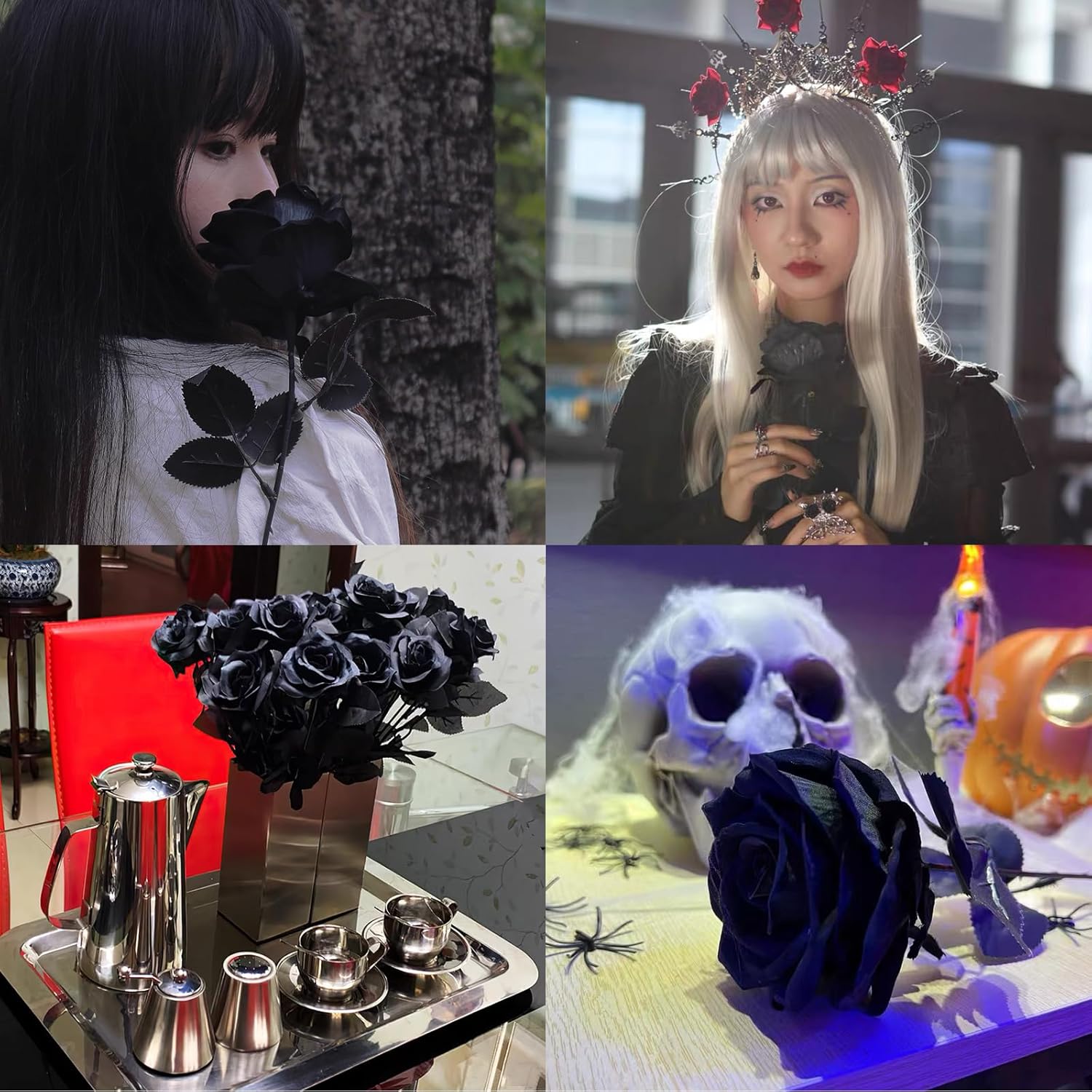 12 Pcs Black Roses Artificial Flowers with Long Stem