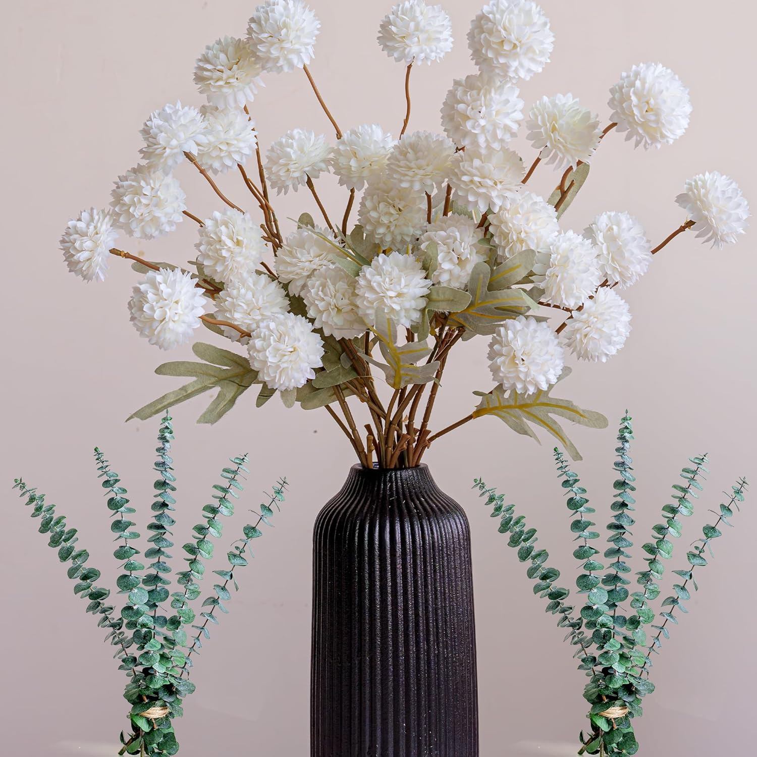 Luxury Faux Flowers in Vase - Realistic Peonies Floral Stems