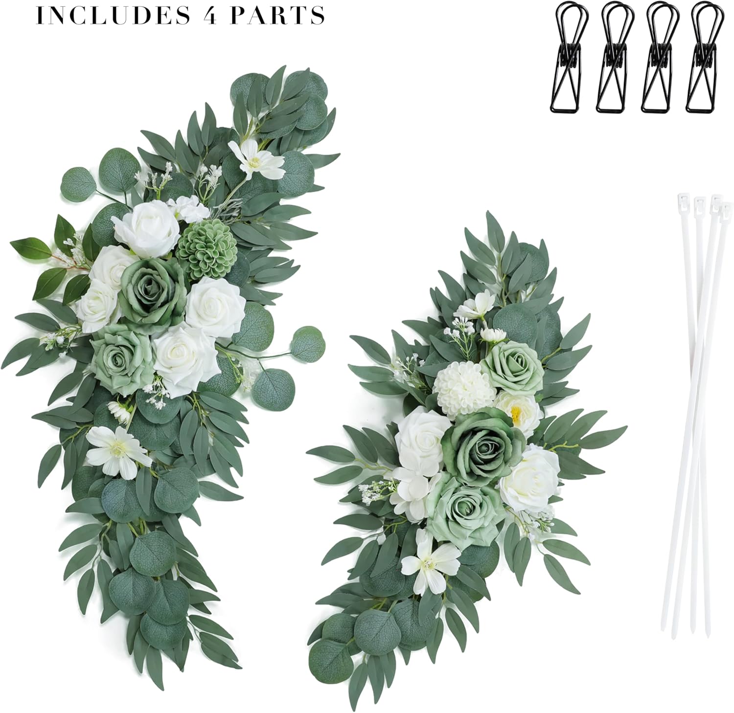 Udoula Artificial Sage Green Wedding Arch Flowers Swags Set of 2