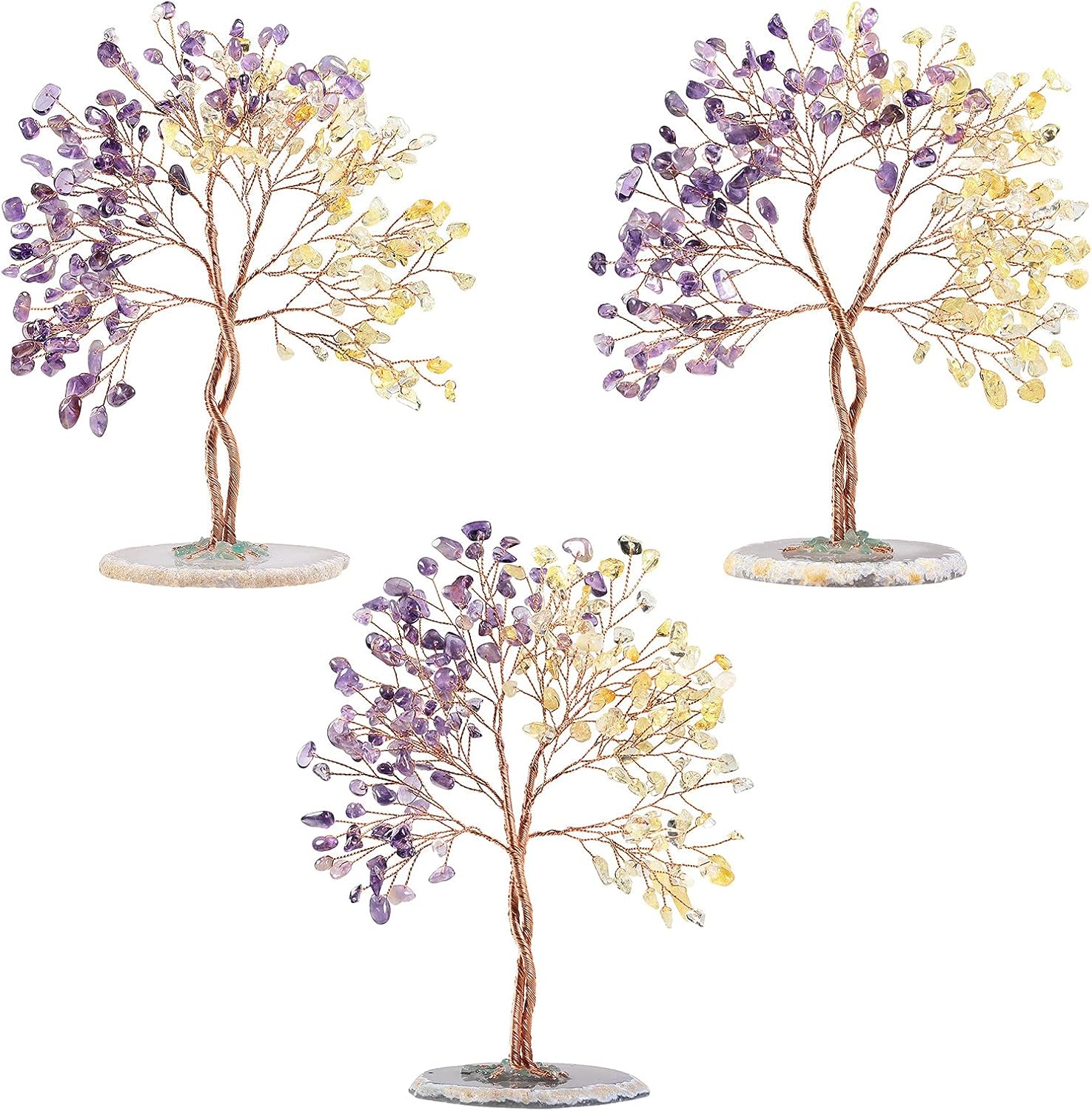 Handmade Citrine Amethyst Crystal Tree with Agate Base for Wealth and Luck