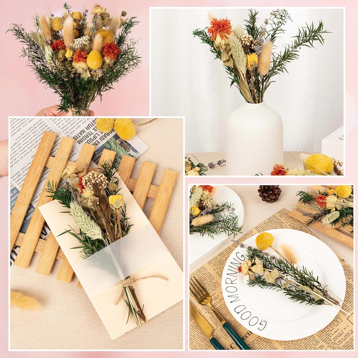 Natural Dried Flower Bouquets for Vase and Decor