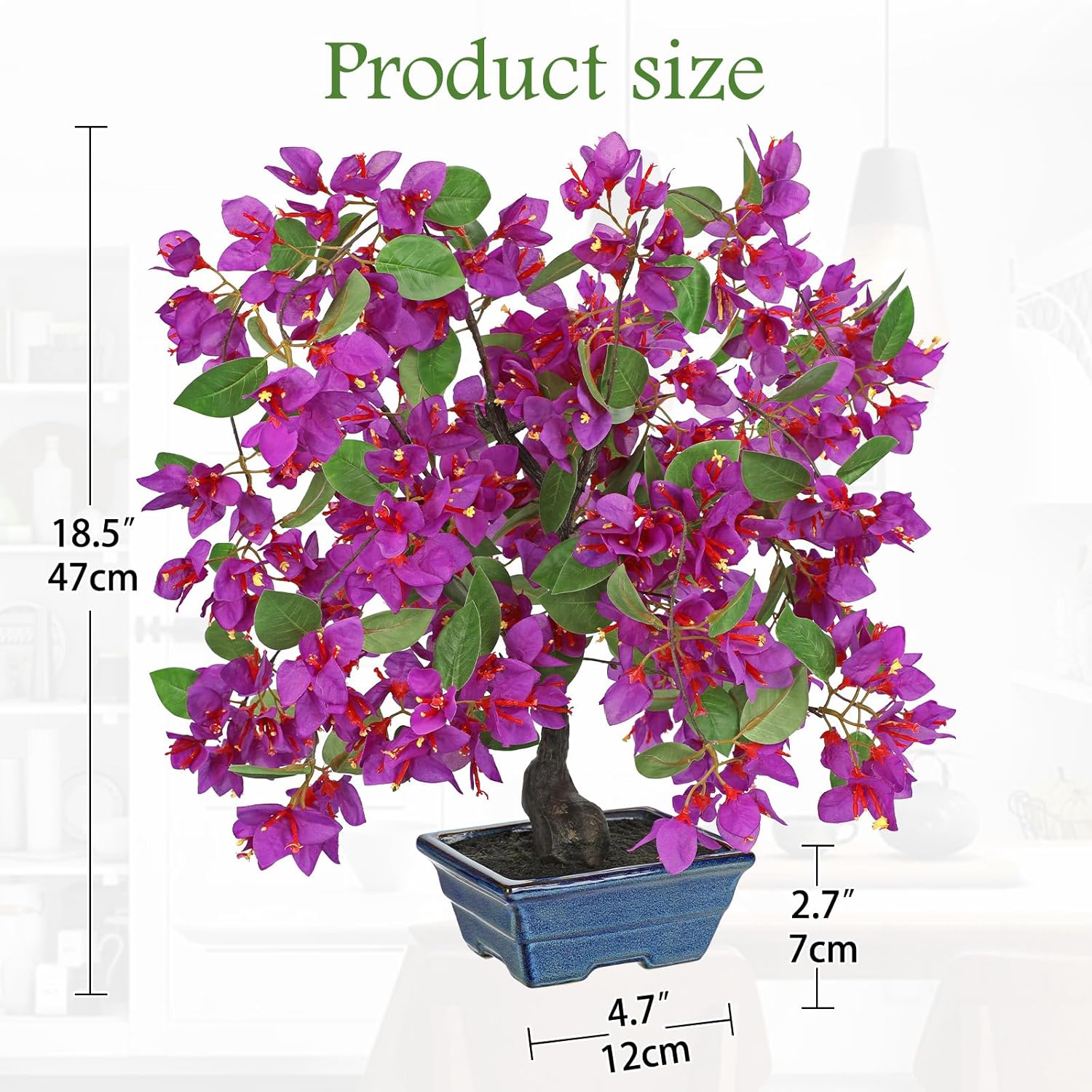 Briful Artificial Bougainvillea Tree in Blue Pot