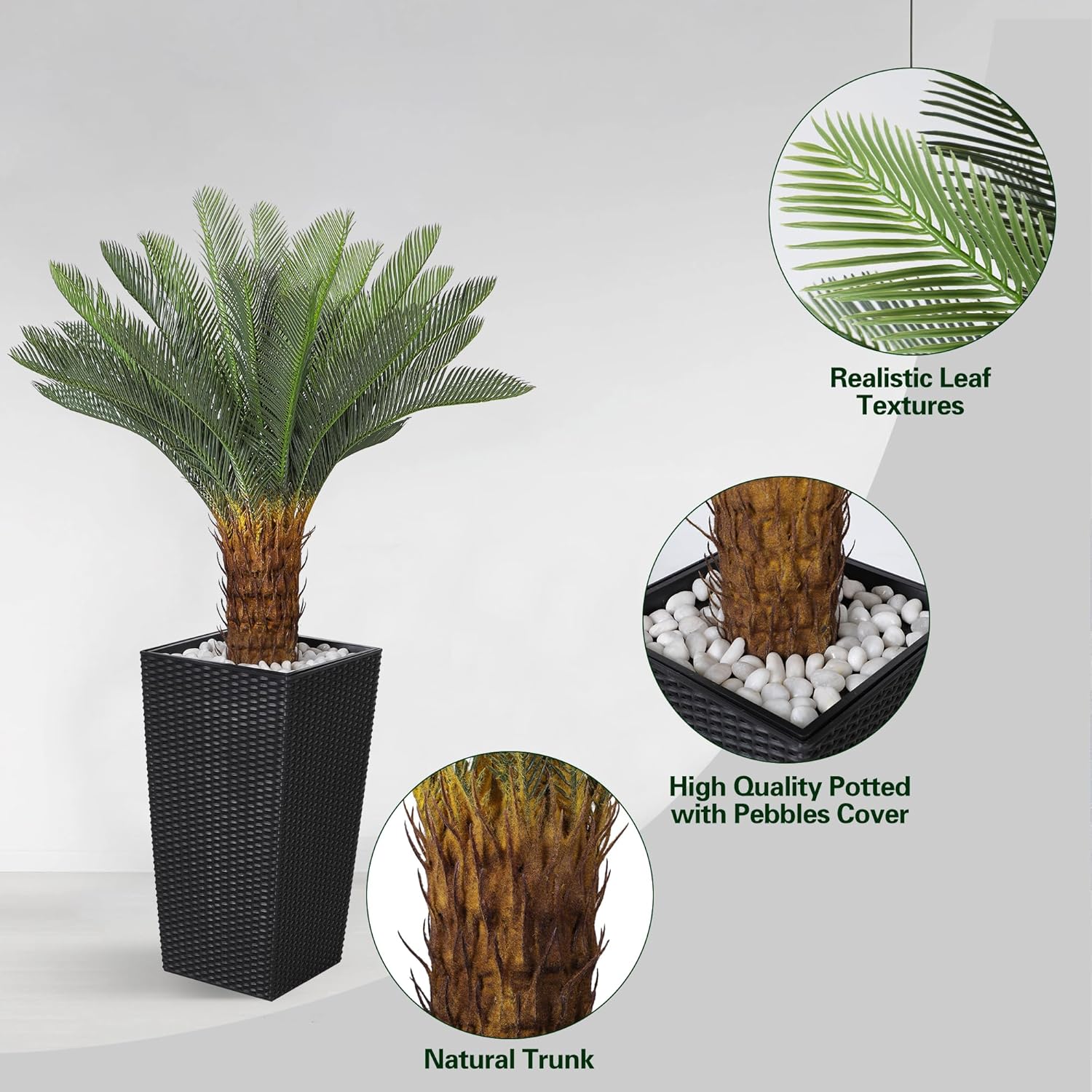 Jocoevol 4FT Artificial Cycas Tree with Planter and Decorative Rocks